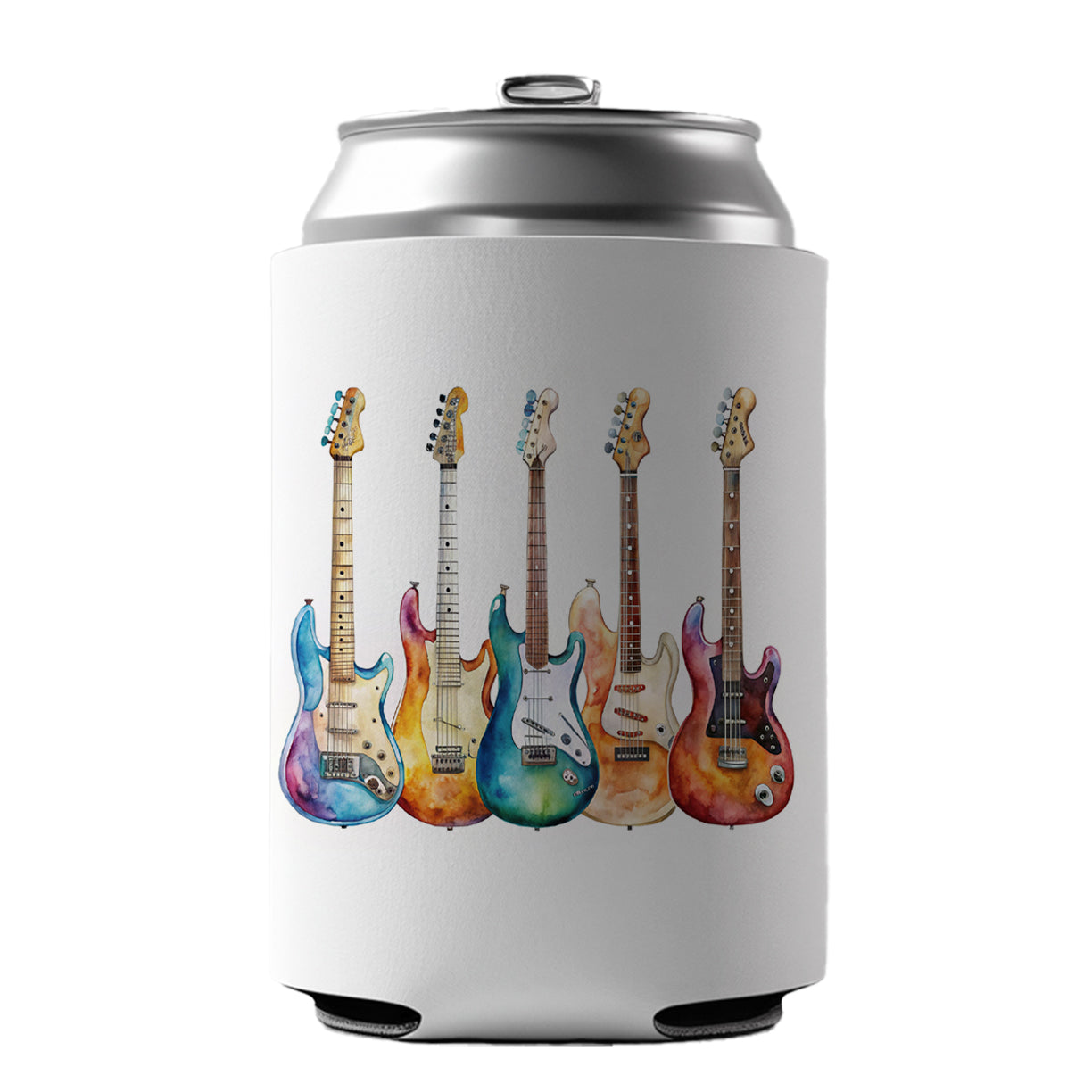 Rock And Roll Guitar Collection Watercolor Can Cooler Beer Soda Drink Insulated Holder Sleeve Hugger