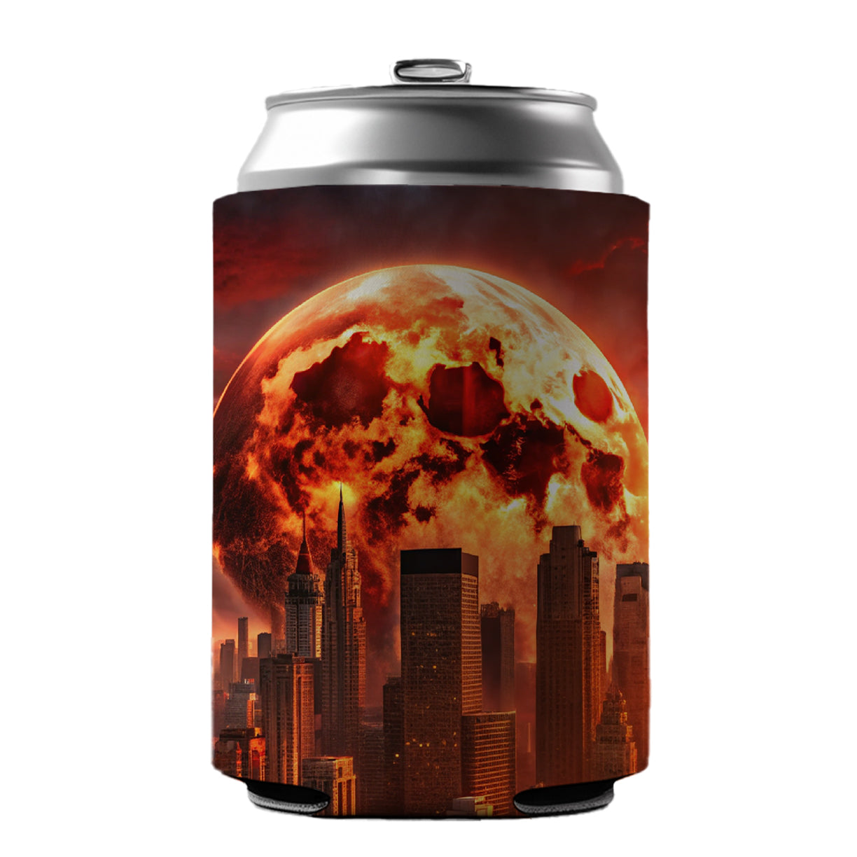Sci-fi Apocalypse Cityscape Under A Red Full Moon Can Cooler Beer Soda Drink Insulated Holder Sleeve Hugger