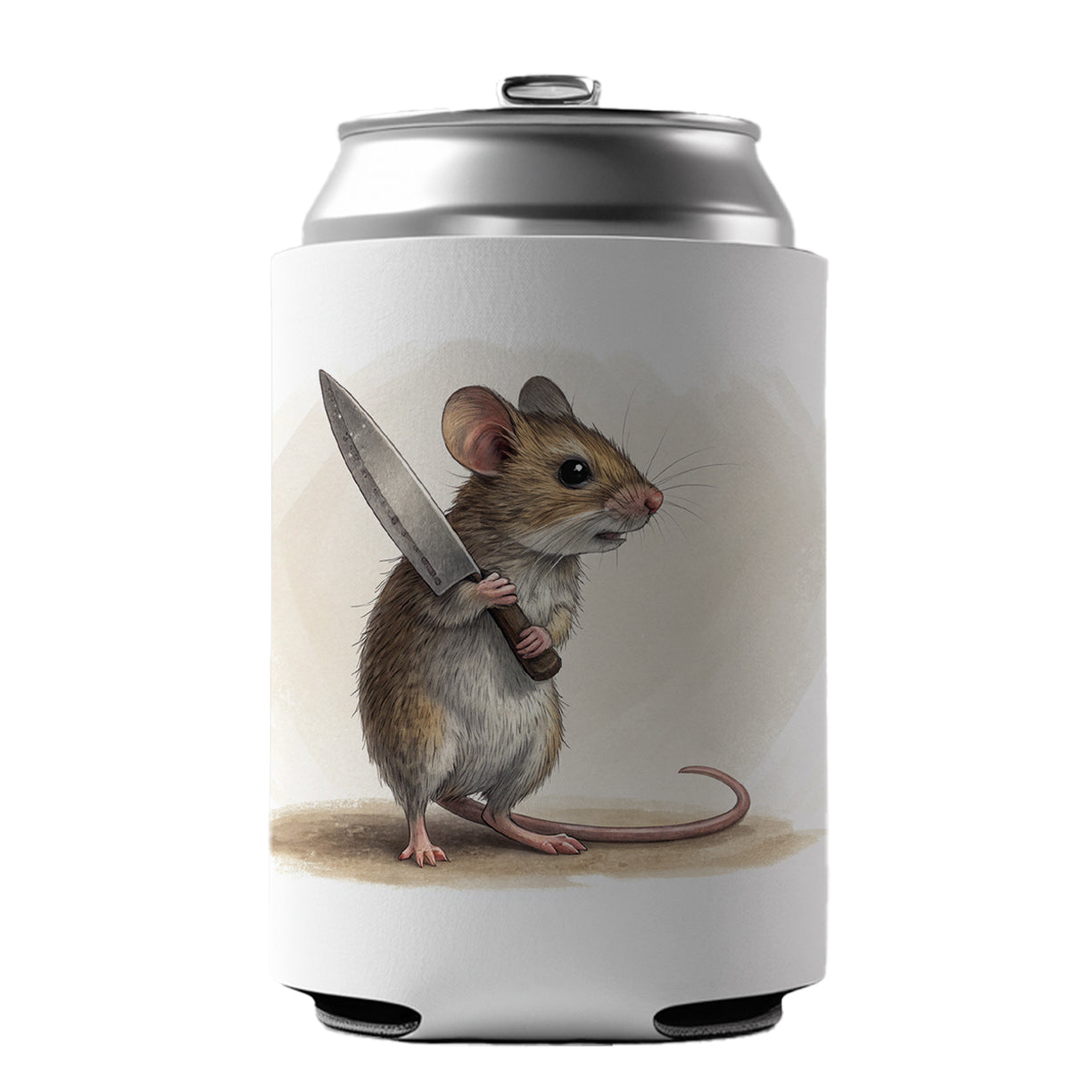 Small Mouse Holding A Butcher Knife Funny Scary Halloween Can Cooler Beer Soda Drink Insulated Holder Sleeve Hugger