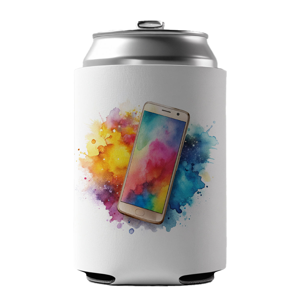 Smart Phone Watercolor Can Cooler Beer Soda Drink Insulated Holder Sleeve Hugger