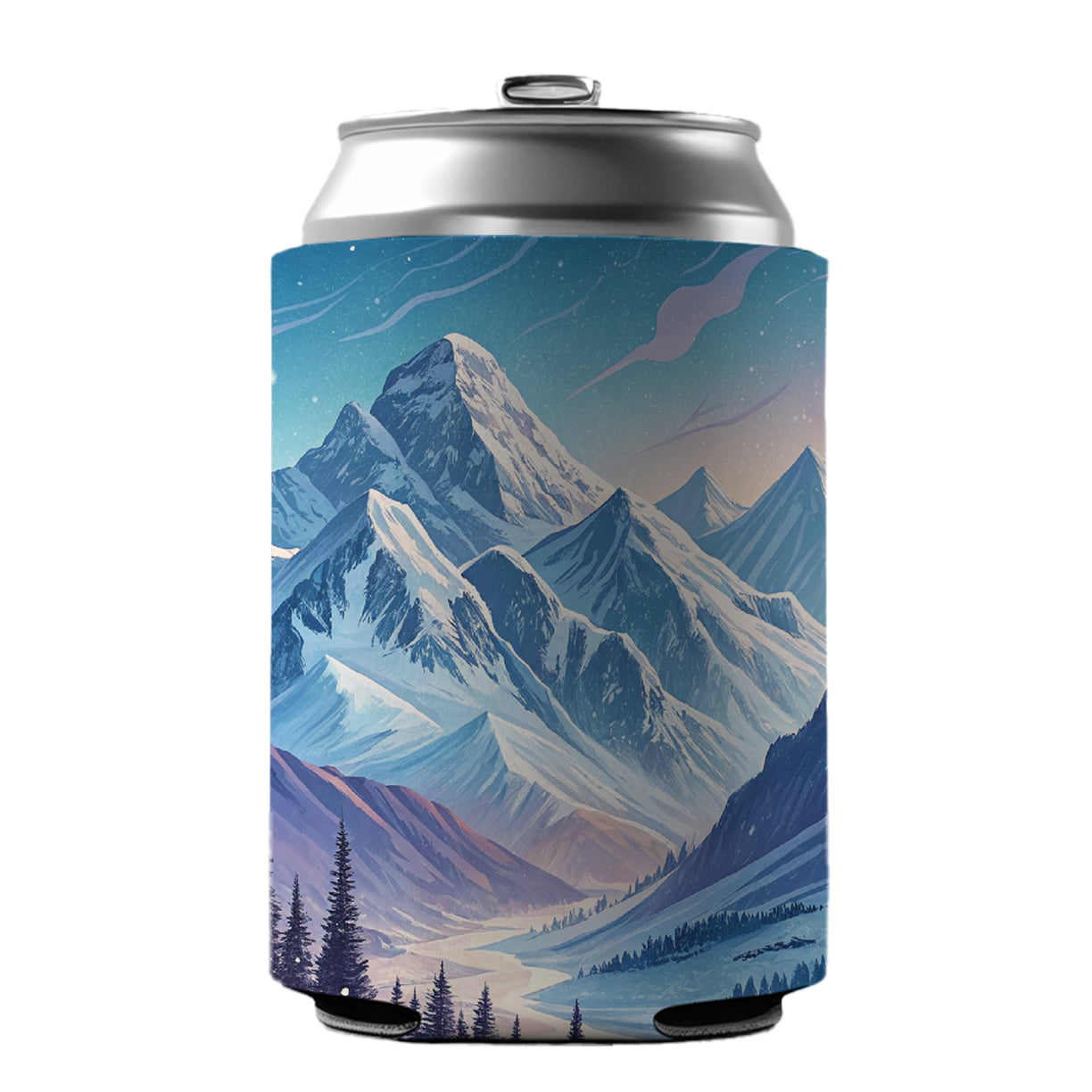Abstract Winter Blue Purple Mountains Landscape Can Cooler Beer Soda Drink Insulated Holder Sleeve Hugger