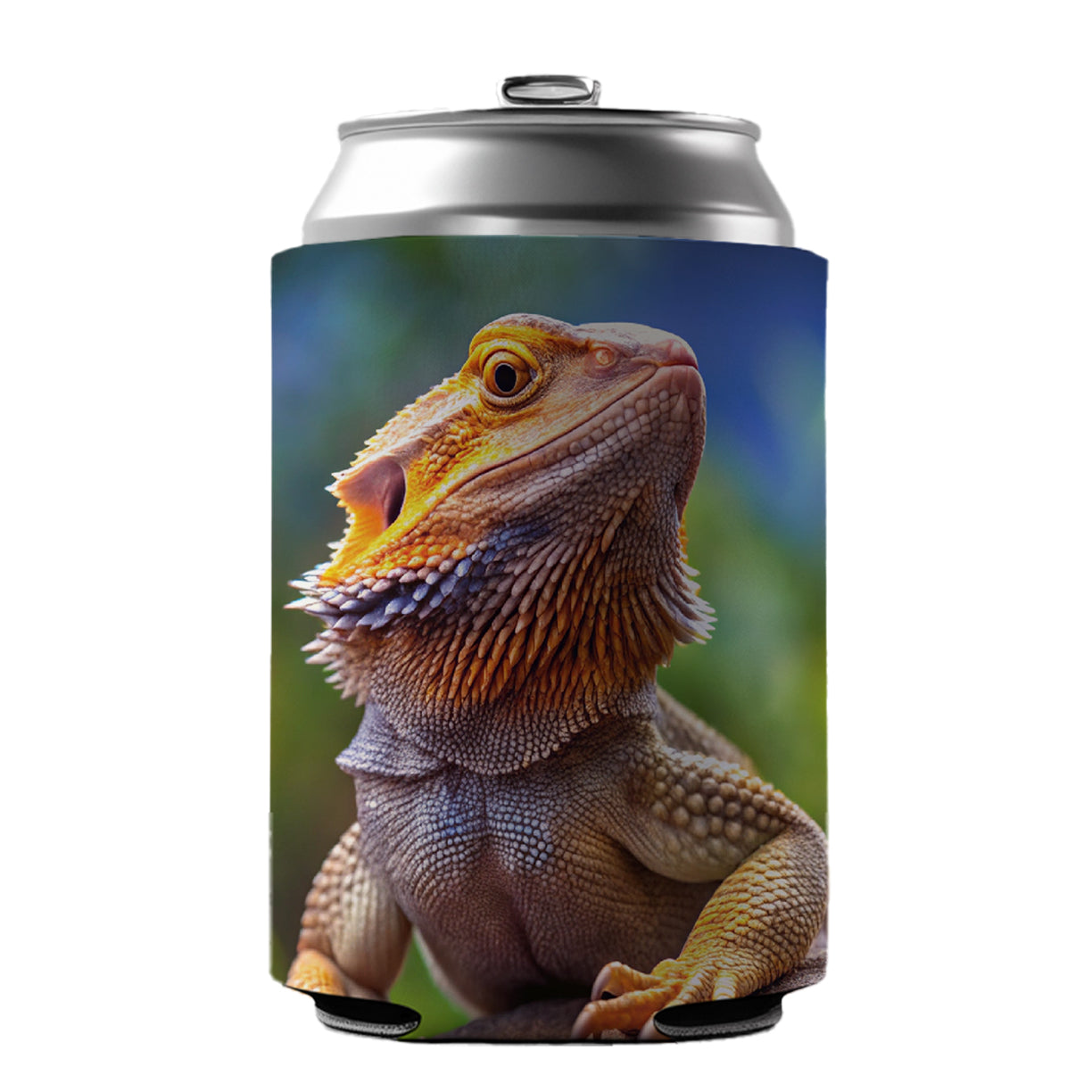 Bearded Dragon Lizard Reptile On Rock Can Cooler Beer Soda Drink Insulated Holder Sleeve Hugger