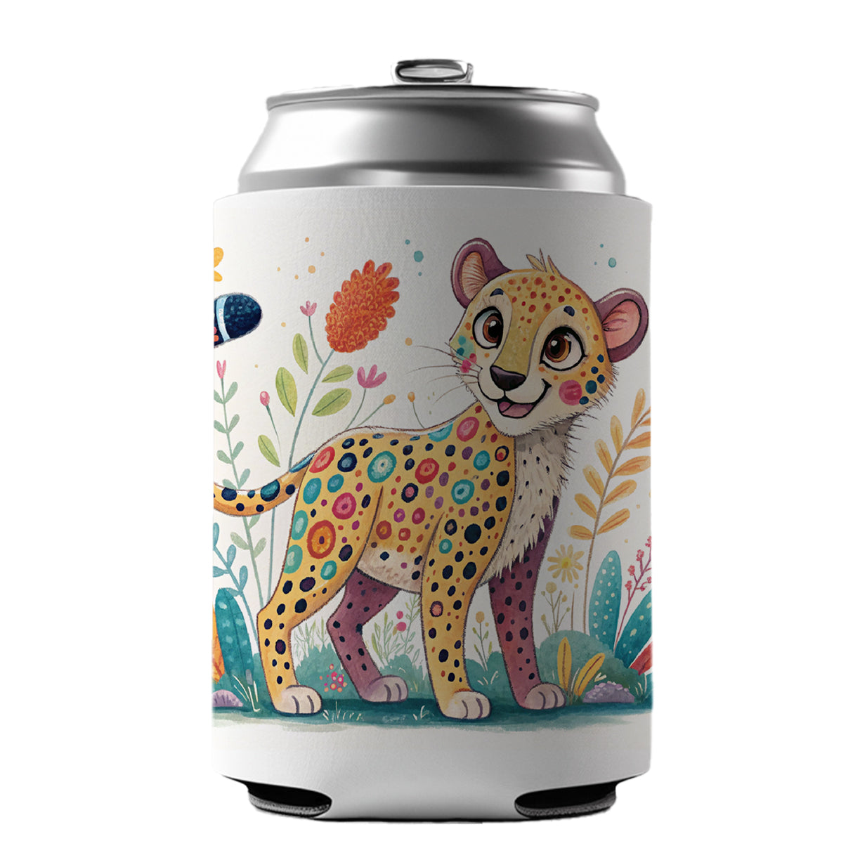 Cheetah Children's Illustration Style Can Cooler Beer Soda Drink Insulated Holder Sleeve Hugger