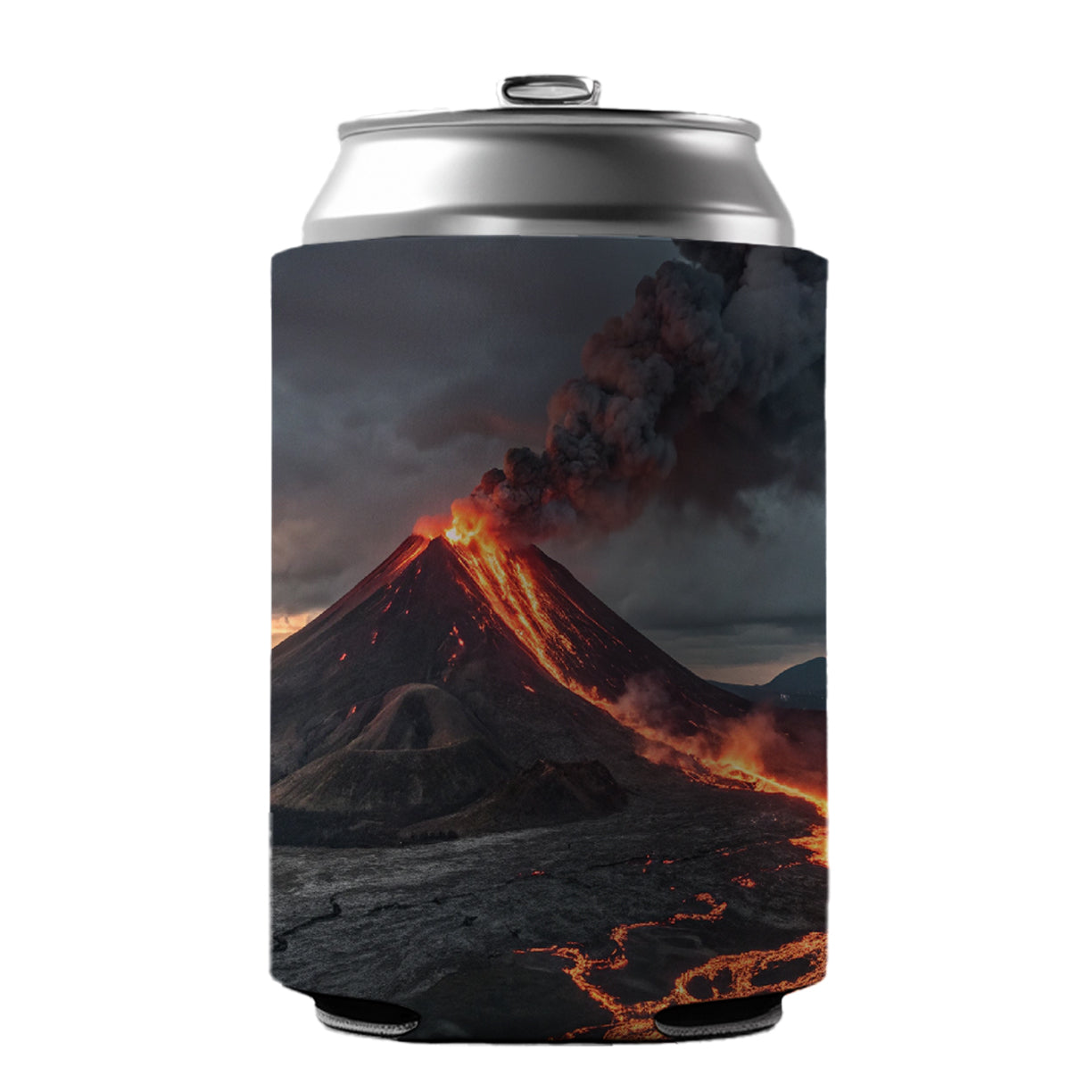 Erupting Volcano With Flowing Lava Can Cooler Beer Soda Drink Insulated Holder Sleeve Hugger