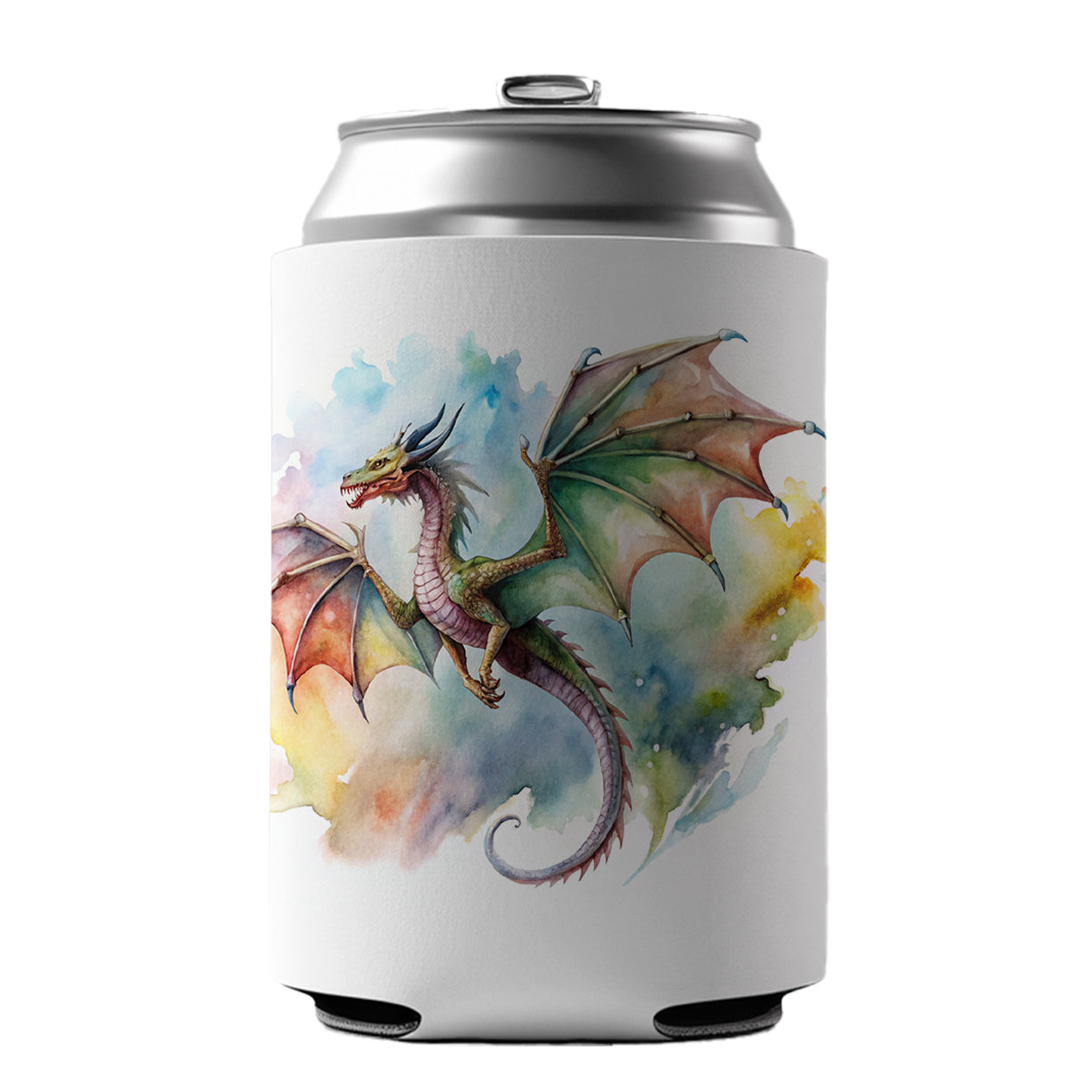 Fantasy Wyvern Dragon In Flight Watercolor Can Cooler Beer Soda Drink Insulated Holder Sleeve Hugger