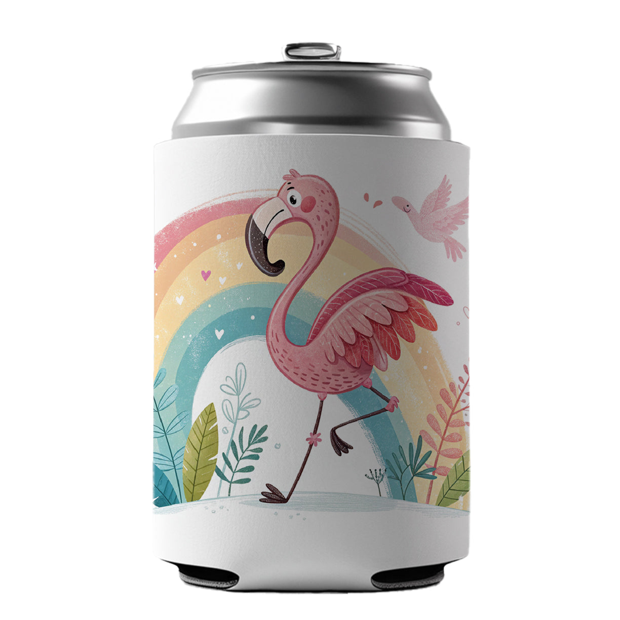 Flamingo and Rainbow Children's Illustration Style Can Cooler Beer Soda Drink Insulated Holder Sleeve Hugger