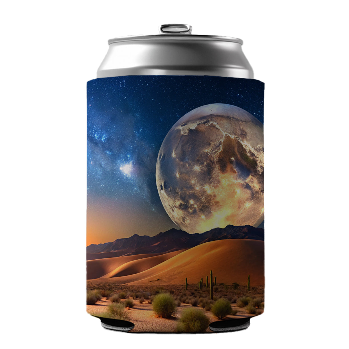 Full Moon Over The Desert Can Cooler Beer Soda Drink Insulated Holder Sleeve Hugger
