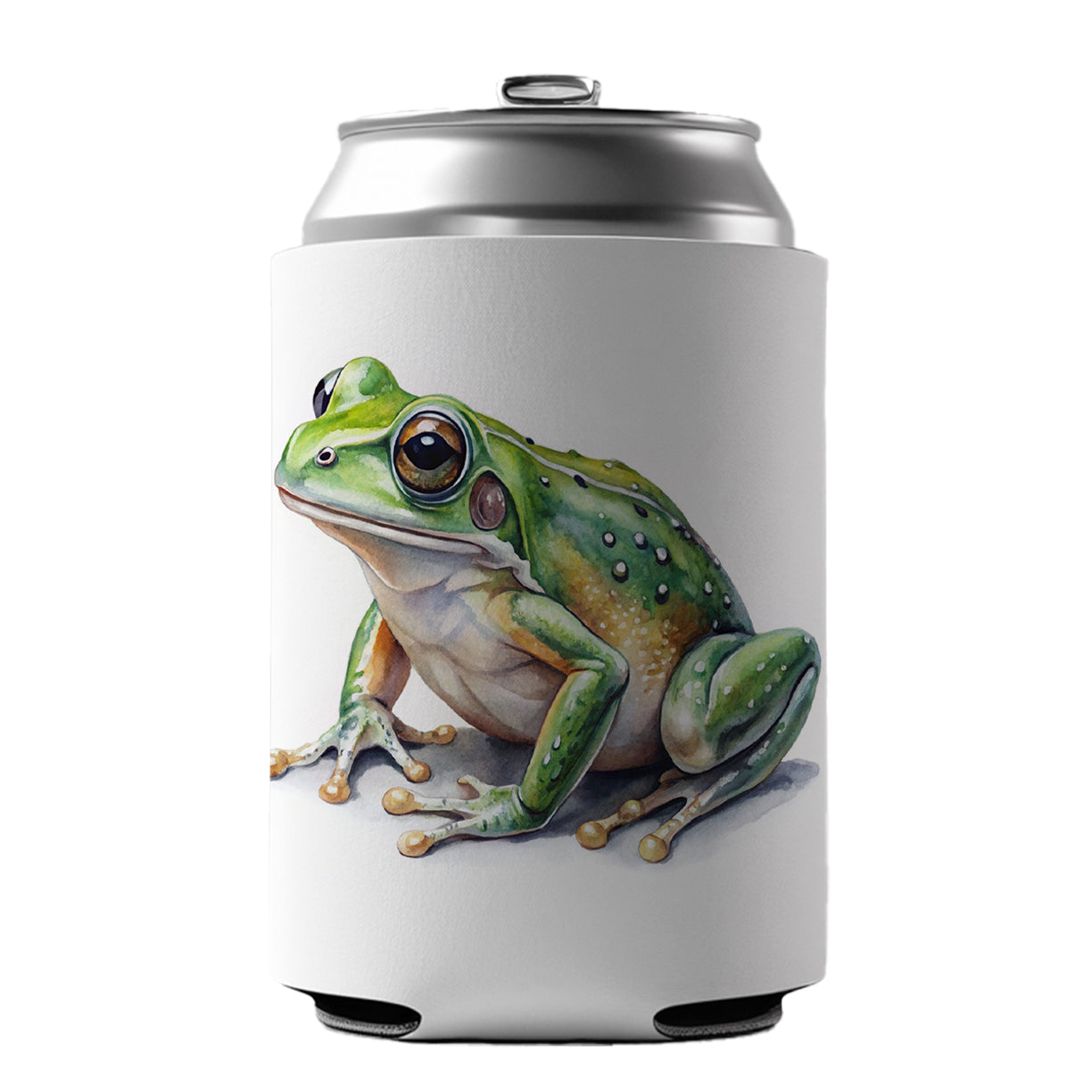 Green Frog Watercolor Can Cooler Beer Soda Drink Insulated Holder Sleeve Hugger