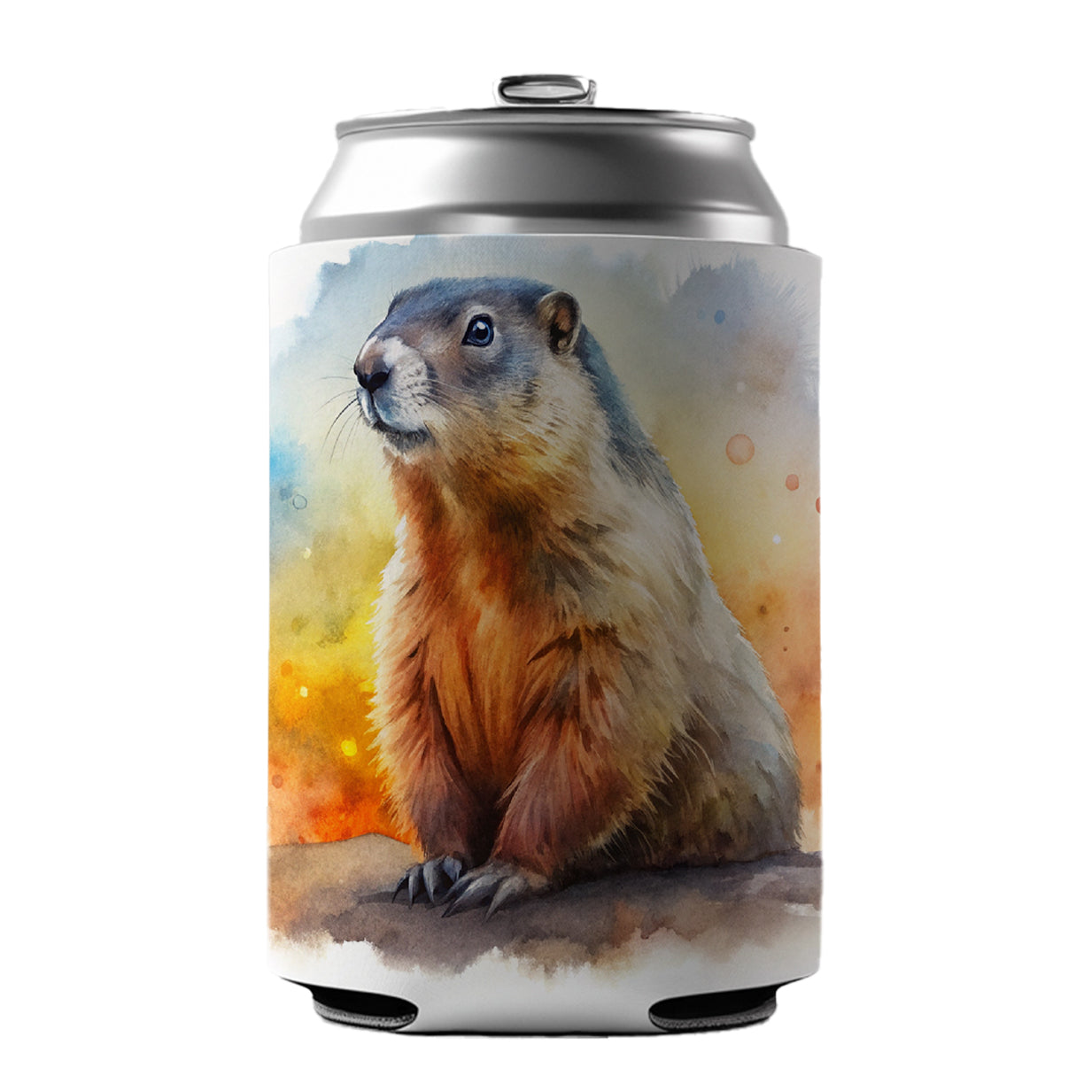 Groundhog Watercolor Can Cooler Beer Soda Drink Insulated Holder Sleeve Hugger