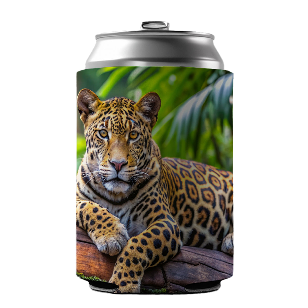 Jaguar Lying On Tree Limb In Jungle Can Cooler Beer Soda Drink Insulated Holder Sleeve Hugger