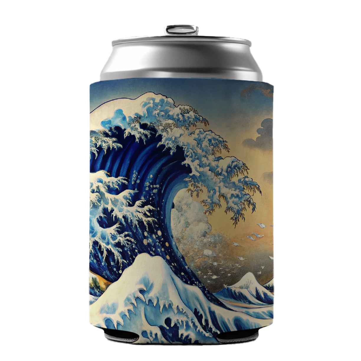 Japanese Blue Ocean Waves Ink Painting Can Cooler Beer Soda Drink Insulated Holder Sleeve Hugger