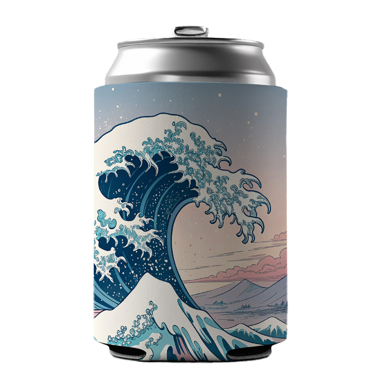 Japanese Blue Pink Ocean Waves Can Cooler Beer Soda Drink Insulated Holder Sleeve Hugger