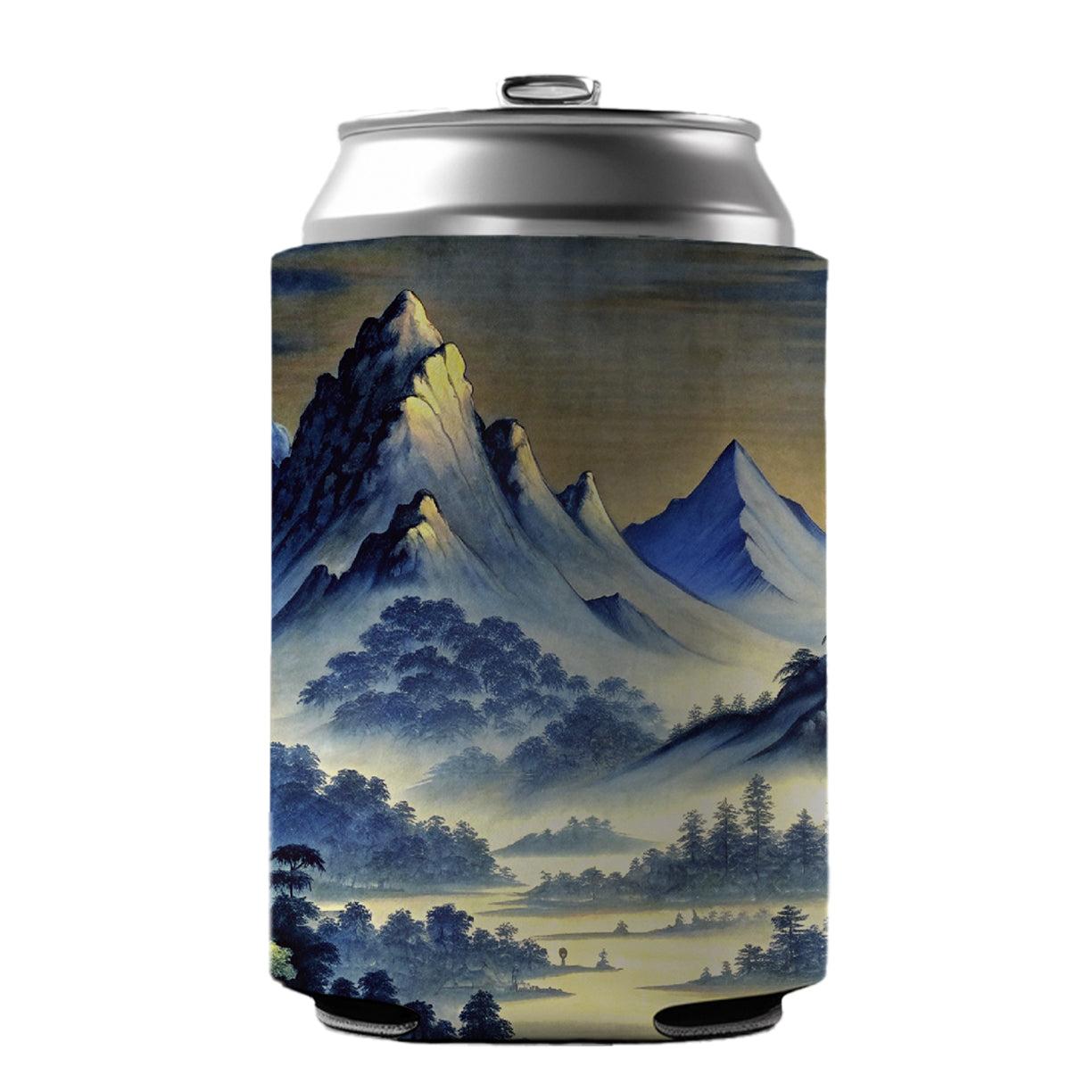 Japanese Style Ink Painting Landscape Mountains At Night Can Cooler Beer Soda Drink Insulated Holder Sleeve Hugger
