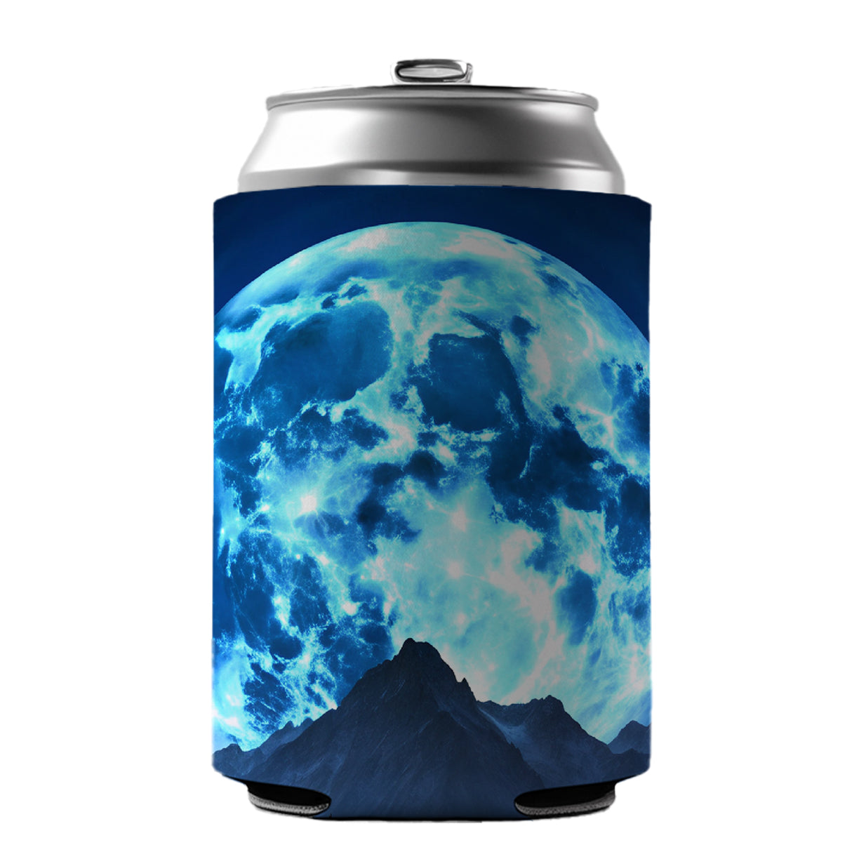 Large Blue Moon Over Mountain Range Can Cooler Beer Soda Drink Insulated Holder Sleeve Hugger