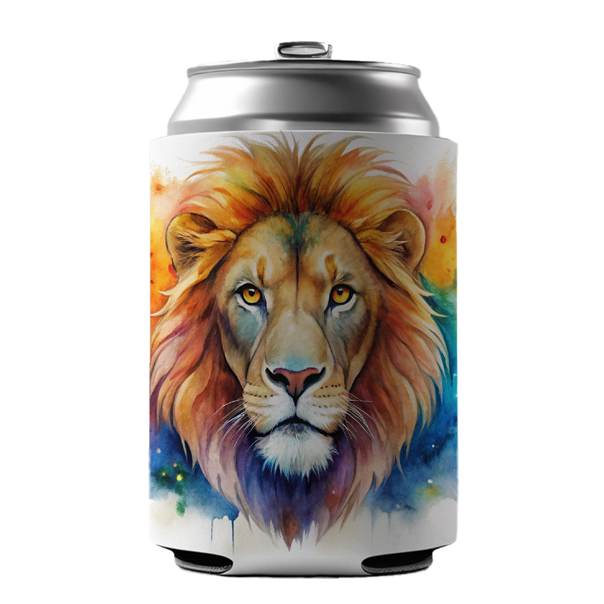 Lion Face Watercolor Can Cooler Beer Soda Drink Insulated Holder Sleeve Hugger