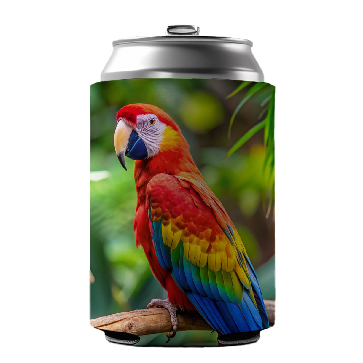 Macaw Parrot Bird On Branch Can Cooler Beer Soda Drink Insulated Holder Sleeve Hugger