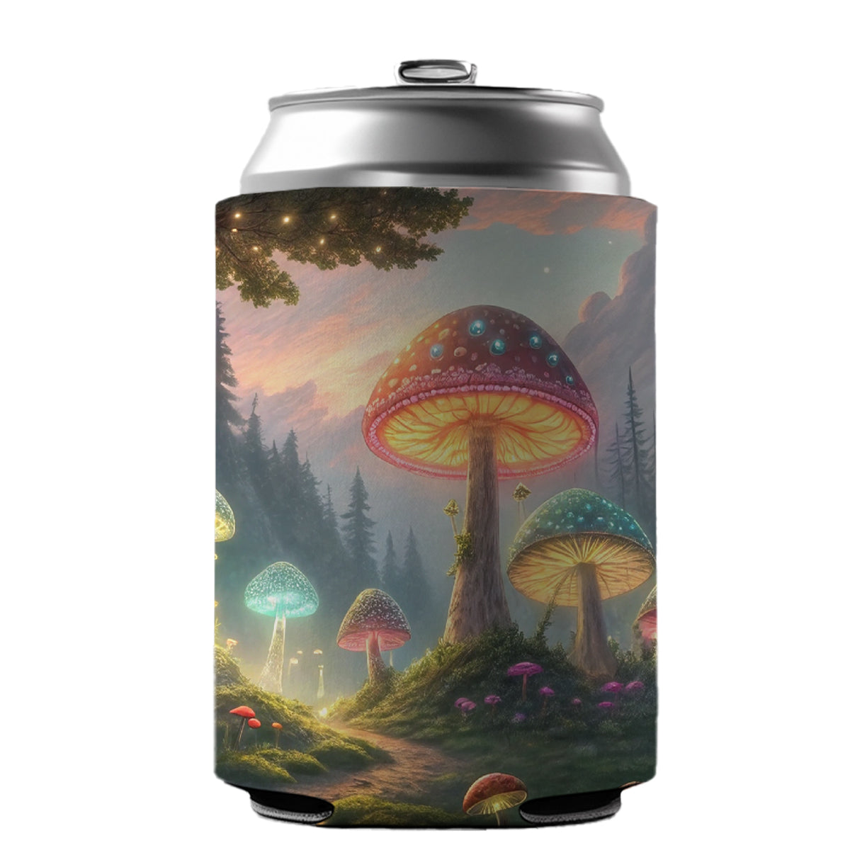 Magical Mushroom Garden Path Can Cooler Beer Soda Drink Insulated Holder Sleeve Hugger