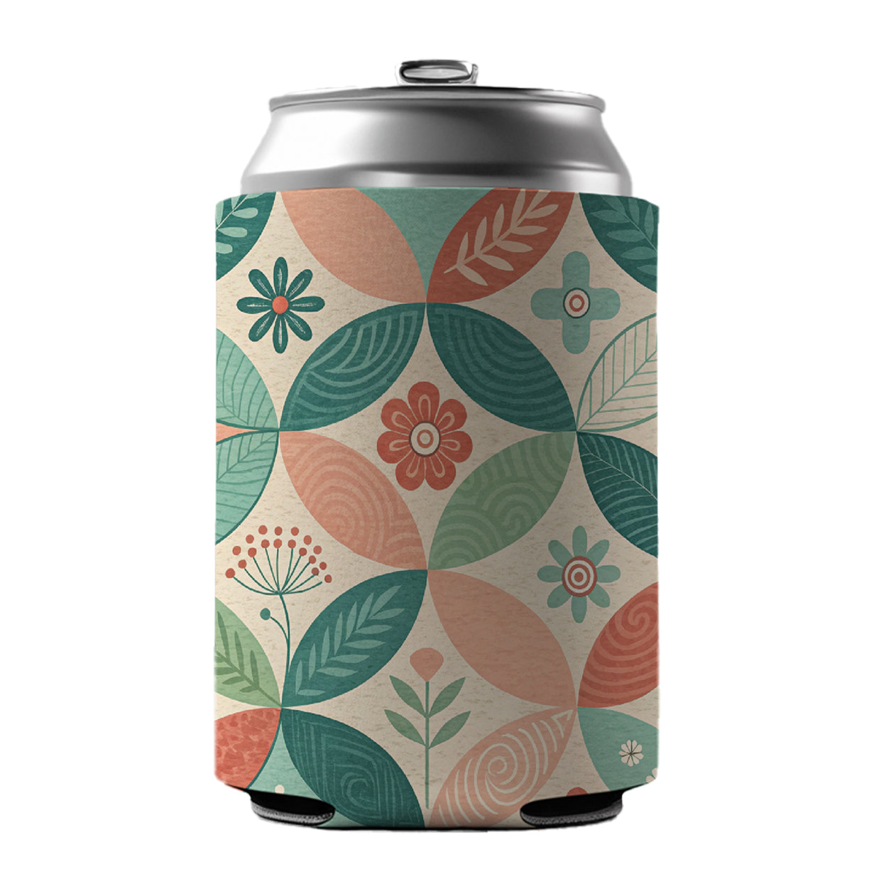 Mid-Century Flower Leaf Pattern Design Can Cooler Beer Soda Drink Insulated Holder Sleeve Hugger