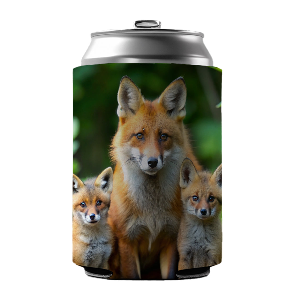 Mother Fox And Pups Can Cooler Beer Soda Drink Insulated Holder Sleeve Hugger