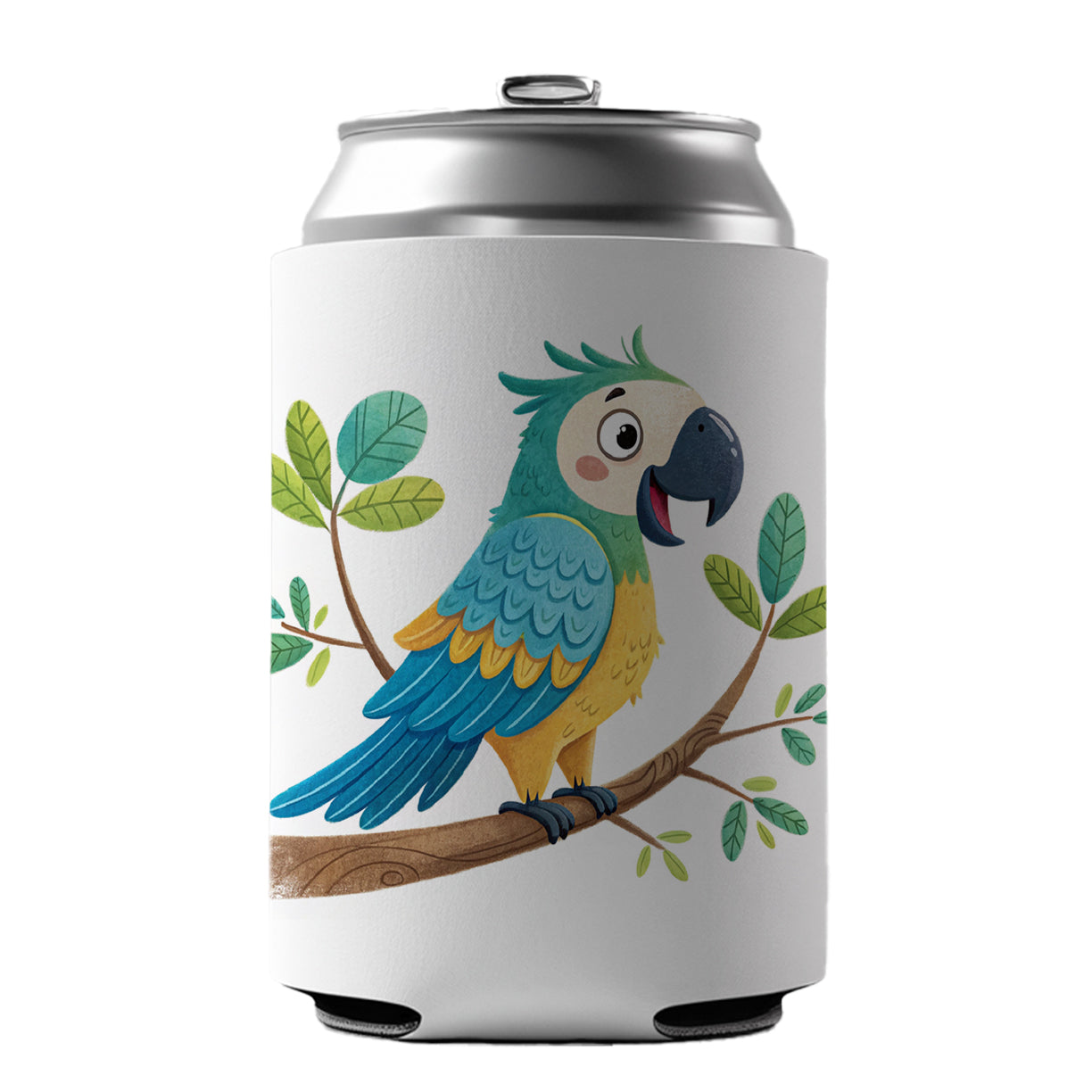 Parrot Children's Illustration Style Can Cooler Beer Soda Drink Insulated Holder Sleeve Hugger