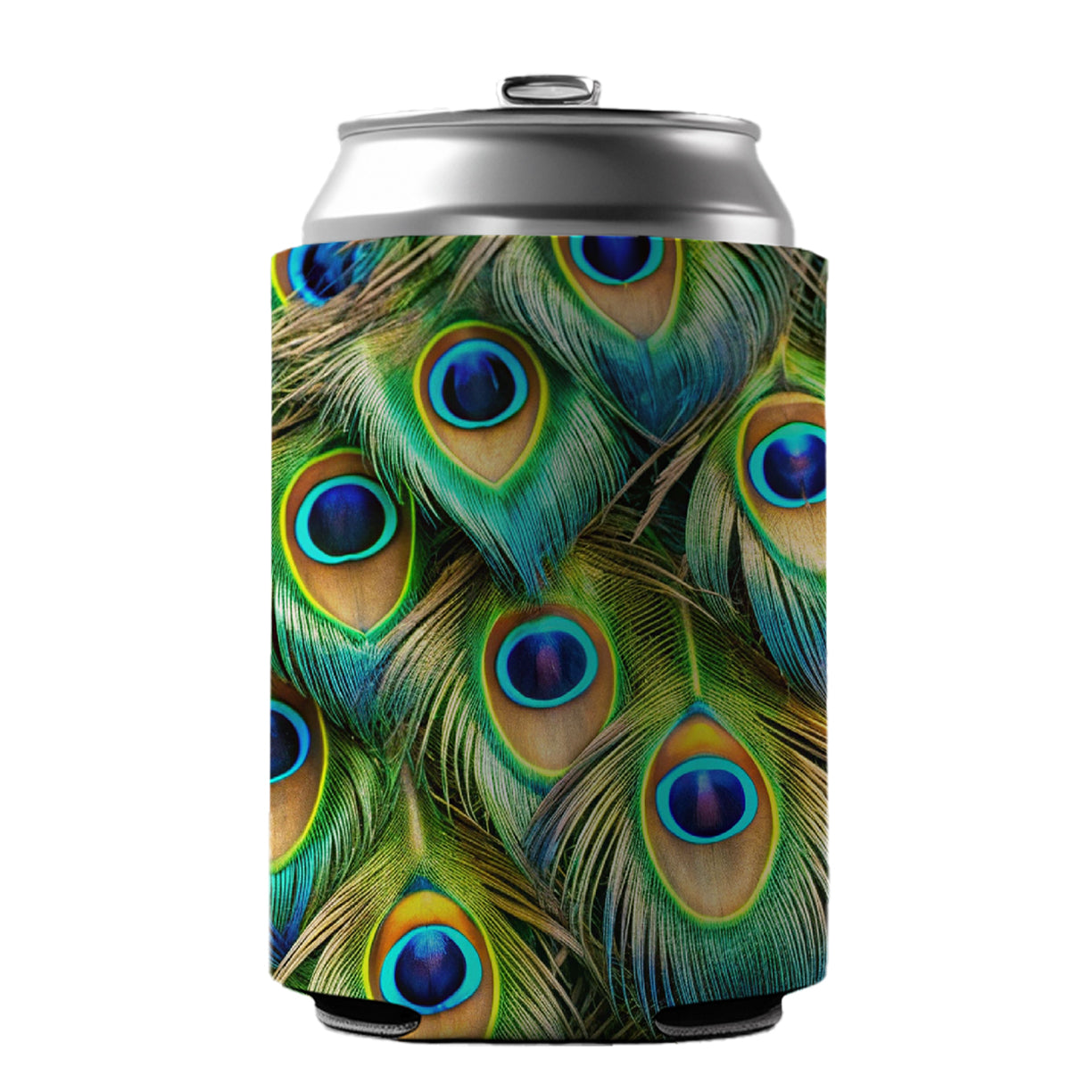 Peacock Feathers Pattern Can Cooler Beer Soda Drink Insulated Holder Sleeve Hugger
