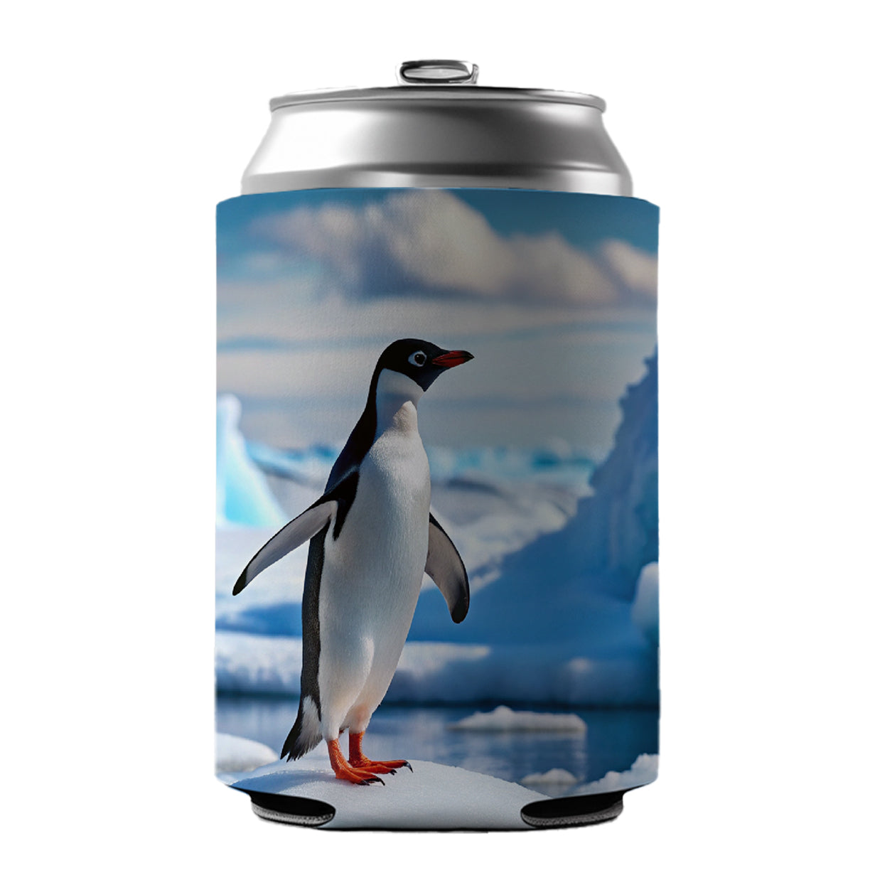 Penguin On Ice Flow Can Cooler Beer Soda Drink Insulated Holder Sleeve Hugger