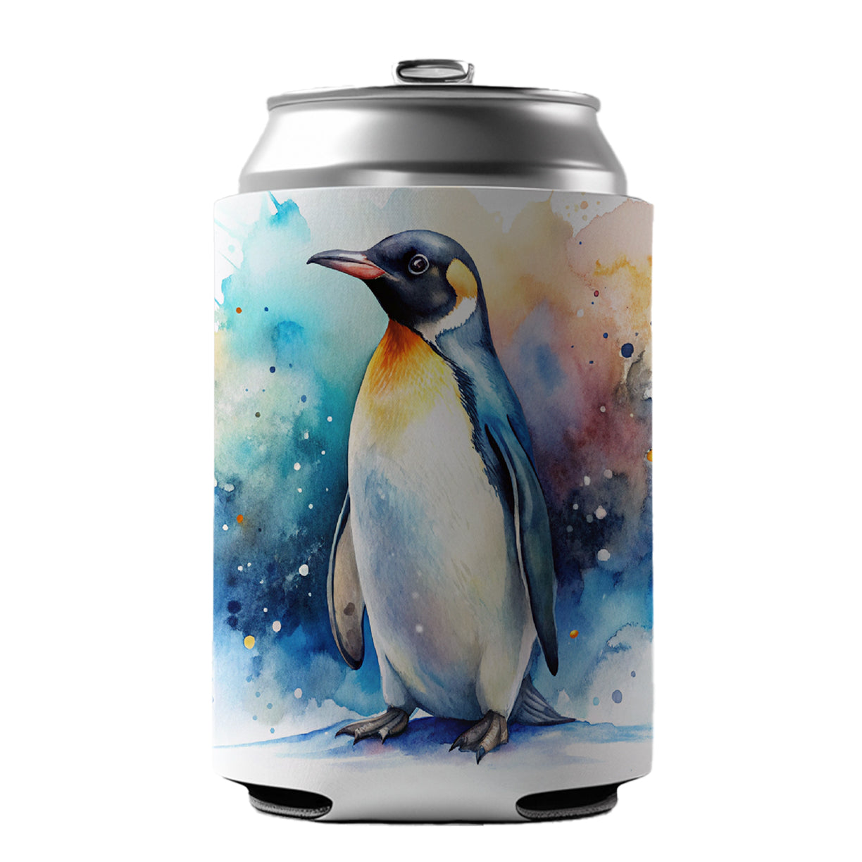 Penguin Watercolor Can Cooler Beer Soda Drink Insulated Holder Sleeve Hugger