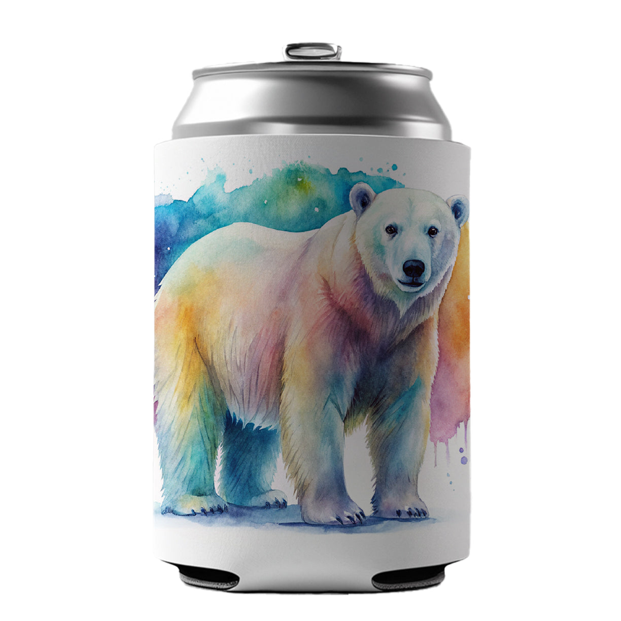 Polar Bear Watercolor Can Cooler Beer Soda Drink Insulated Holder Sleeve Hugger