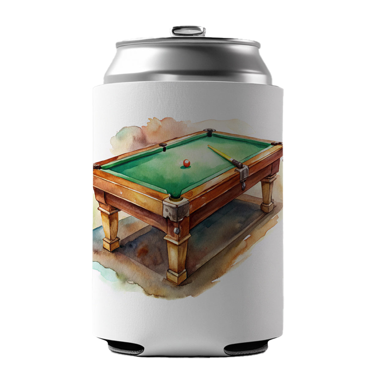 Pool Billiards Table Watercolor Can Cooler Beer Soda Drink Insulated Holder Sleeve Hugger
