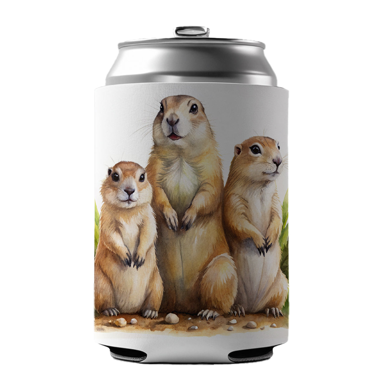 Prairie Dog Family Watercolor Can Cooler Beer Soda Drink Insulated Holder Sleeve Hugger