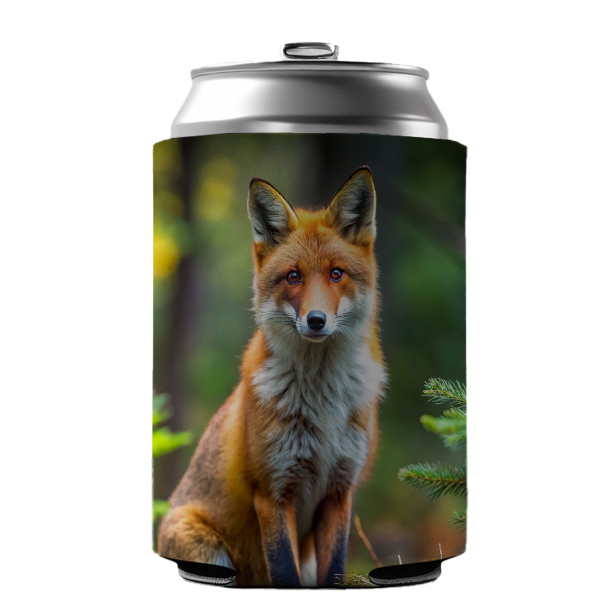 Red Fox In Forest Can Cooler Beer Soda Drink Insulated Holder Sleeve Hugger