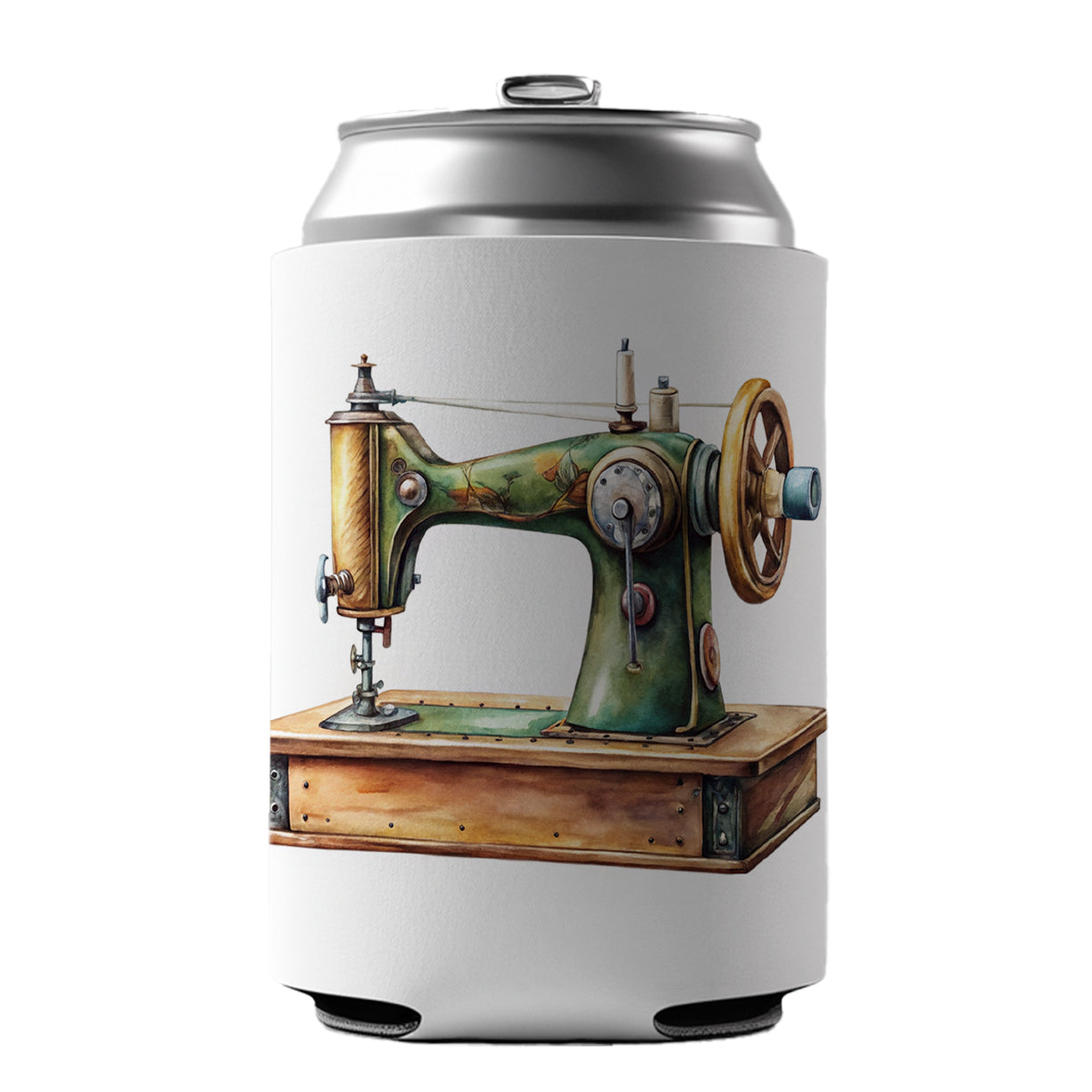 Retro Classic Sewing Machine Watercolor Can Cooler Beer Soda Drink Insulated Holder Sleeve Hugger