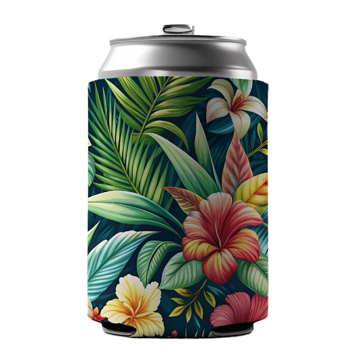 Tropical Hibiscus Pastel Floral Pattern Can Cooler Beer Soda Drink Insulated Holder Sleeve Hugger