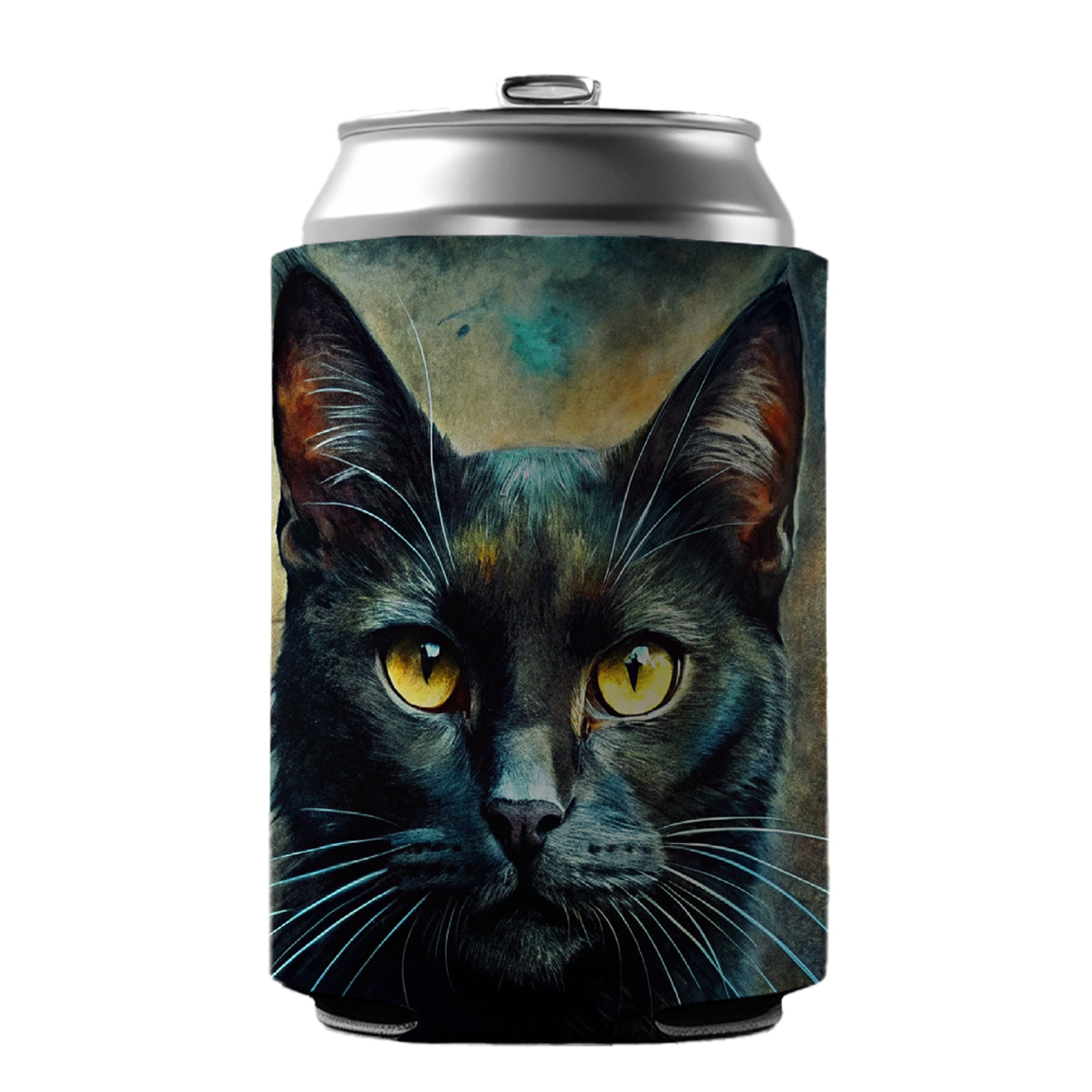 Black Cat Abstract Art Can Cooler Beer Soda Drink Insulated Holder Sleeve Hugger