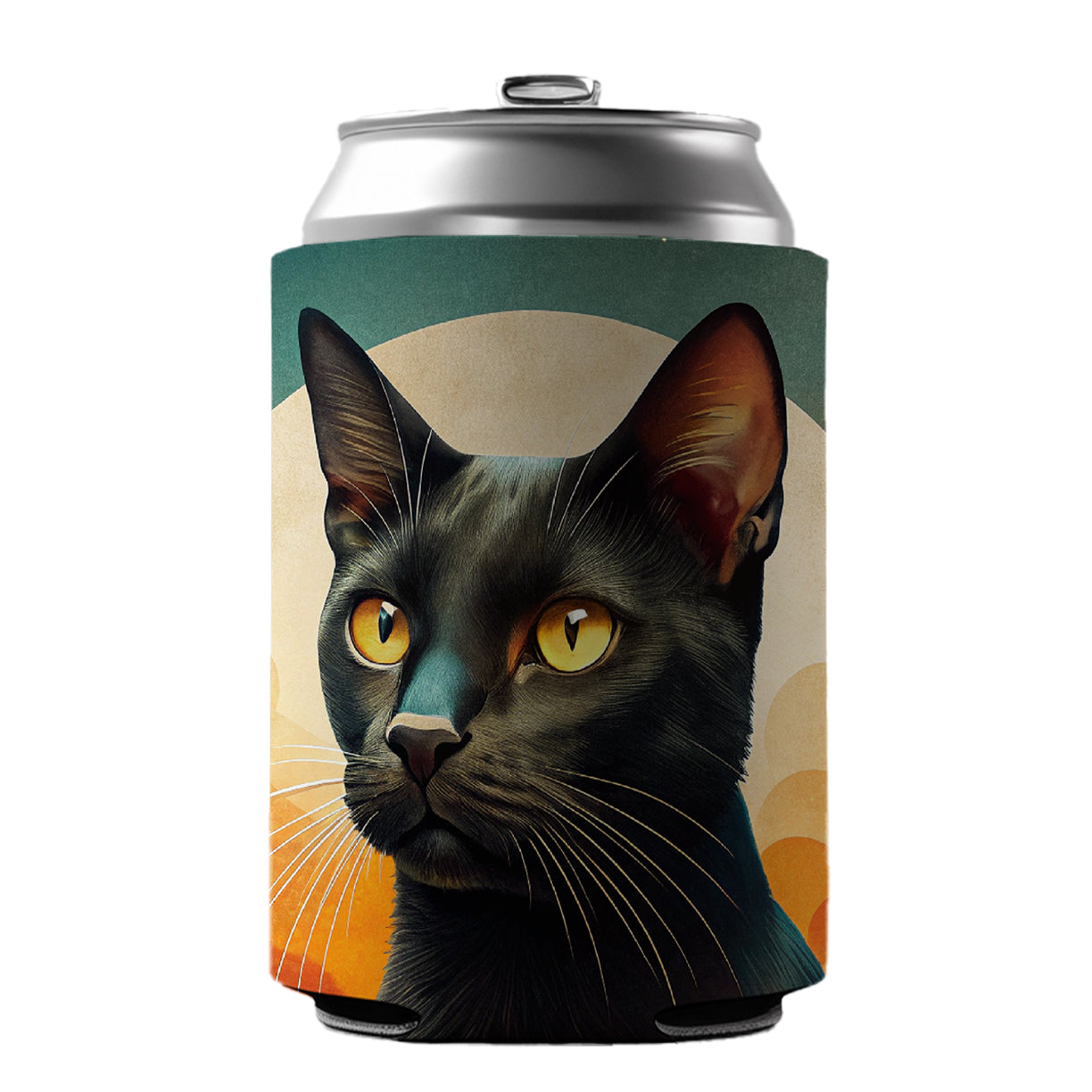 Black Cat Contemporary Art Can Cooler Beer Soda Drink Insulated Holder Sleeve Hugger