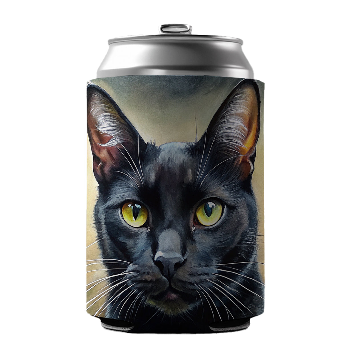 Black Cat Illustration Can Cooler Beer Soda Drink Insulated Holder Sleeve Hugger