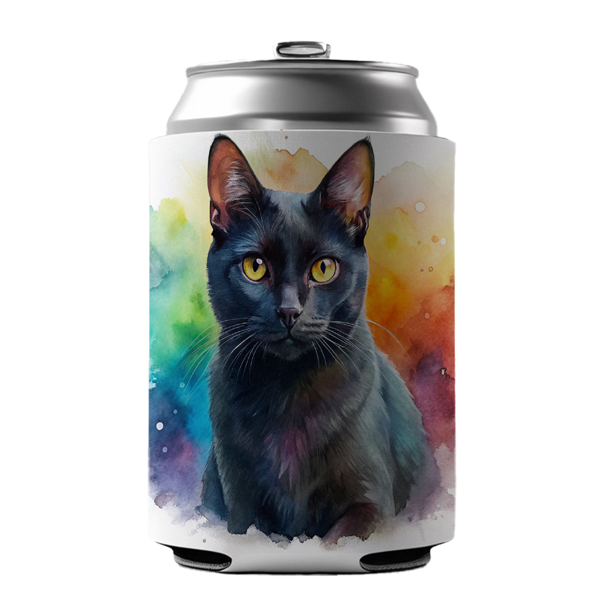 Black Cat Watercolor Style Can Cooler Beer Soda Drink Insulated Holder Sleeve Hugger