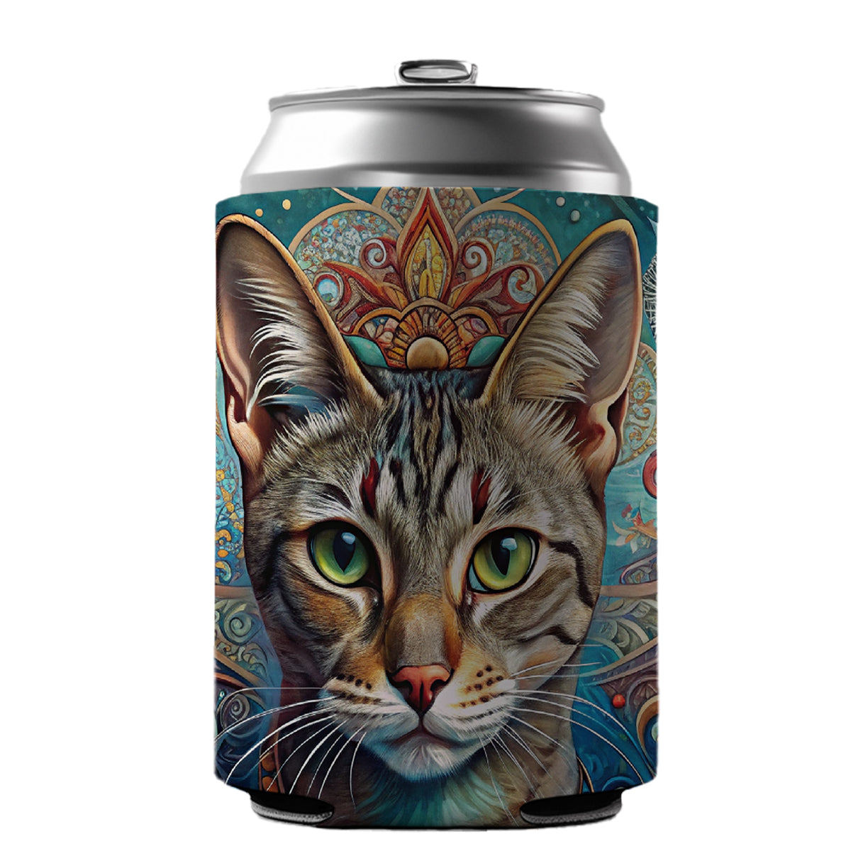 Tabby Cat French Bohemian Art Can Cooler Beer Soda Drink Insulated Holder Sleeve Hugger