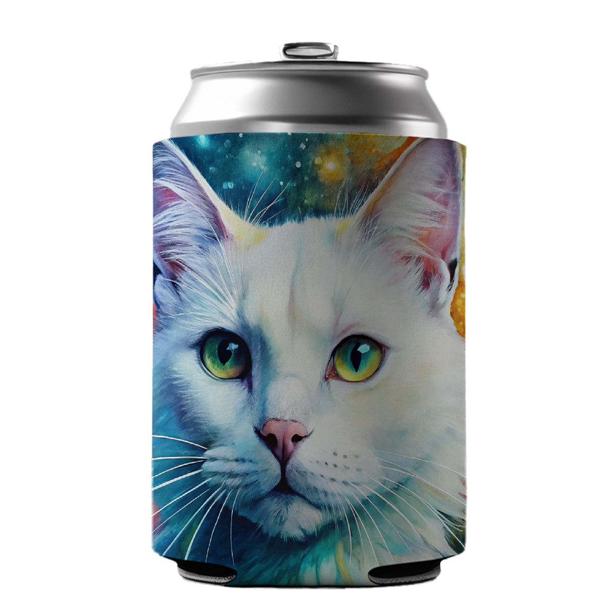 White Cat Abstract Art Can Cooler Beer Soda Drink Insulated Holder Sleeve Hugger