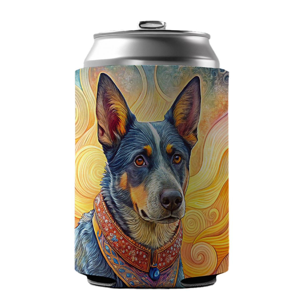 Australian Cattle Dog French Bohemian Art Can Cooler Beer Soda Drink Insulated Holder Sleeve Hugger