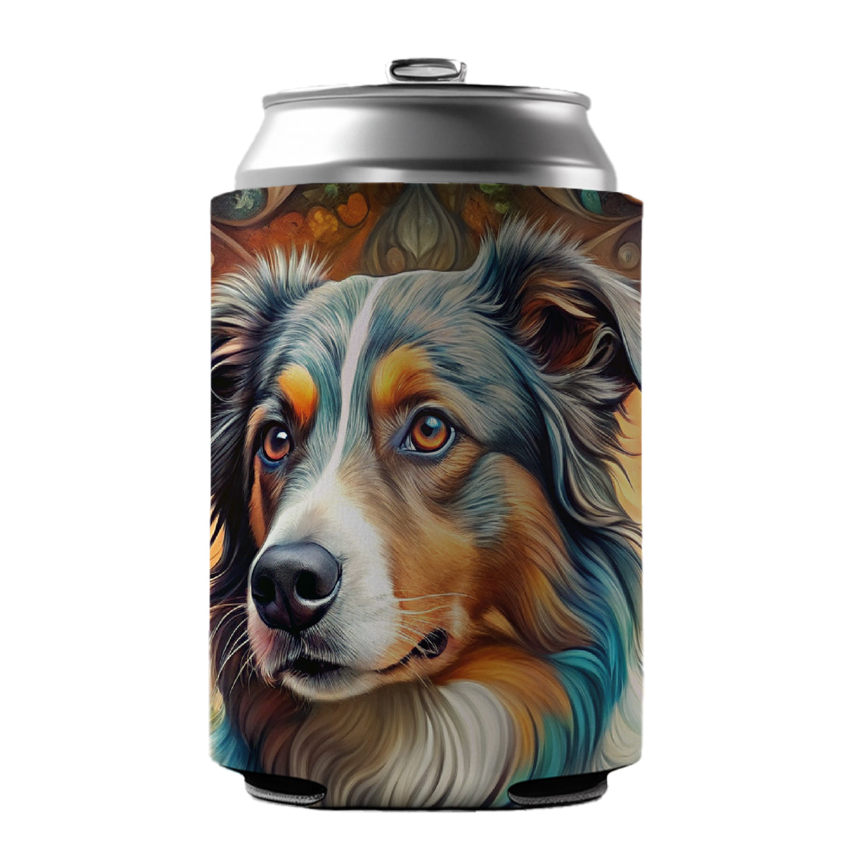 Australian Shepherd Dog Bohemian Art Can Cooler Beer Soda Drink Insulated Holder Sleeve Hugger