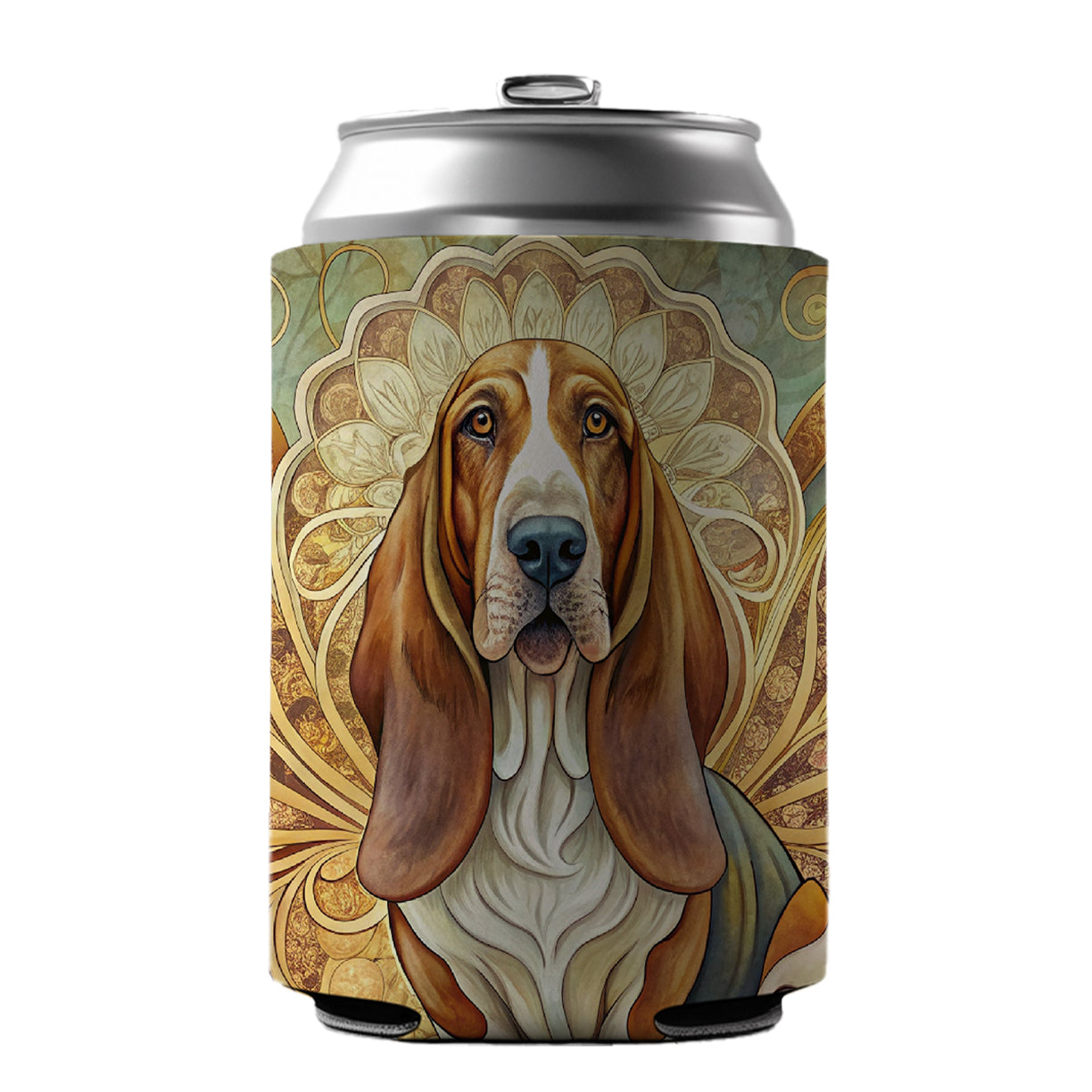 Basset Hound Dog Art Nouveau Can Cooler Beer Soda Drink Insulated Holder Sleeve Hugger
