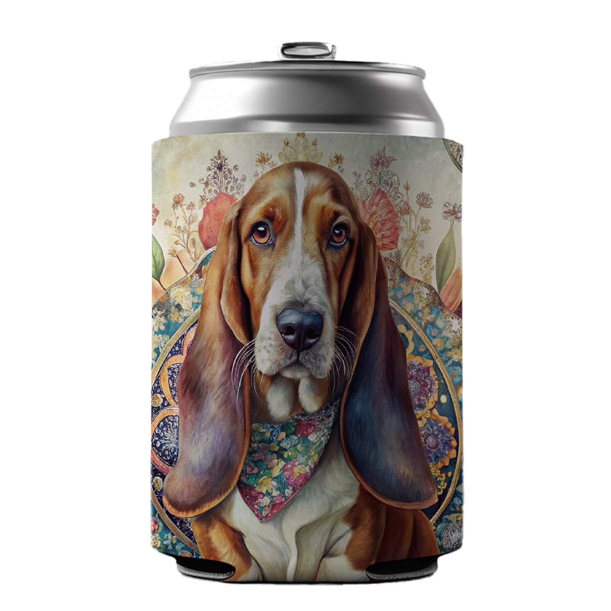 Basset Hound Dog French Bohemian Art Can Cooler Beer Soda Drink Insulated Holder Sleeve Hugger