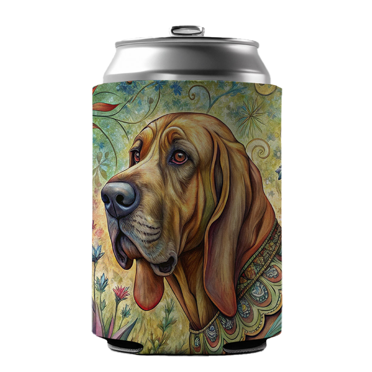 Bloodhound Dog French Bohemian Art Can Cooler Beer Soda Drink Insulated Holder Sleeve Hugger
