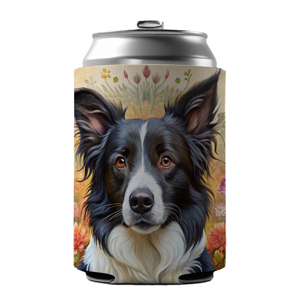 Border Collie Dog French Bohemian Art Can Cooler Beer Soda Drink Insulated Holder Sleeve Hugger