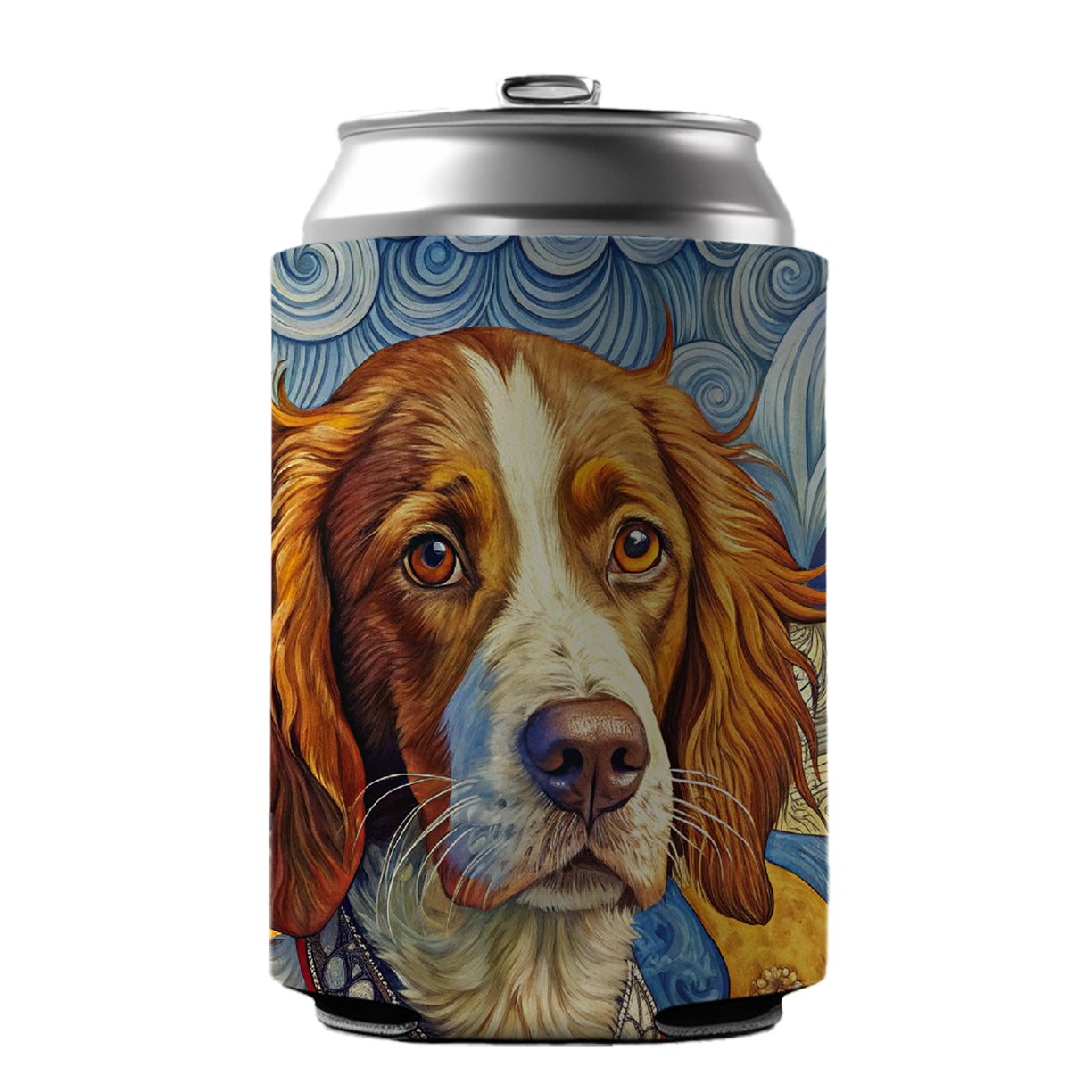 Brittany Spaniel Dog French Bohemian Art Can Cooler Beer Soda Drink Insulated Holder Sleeve Hugger