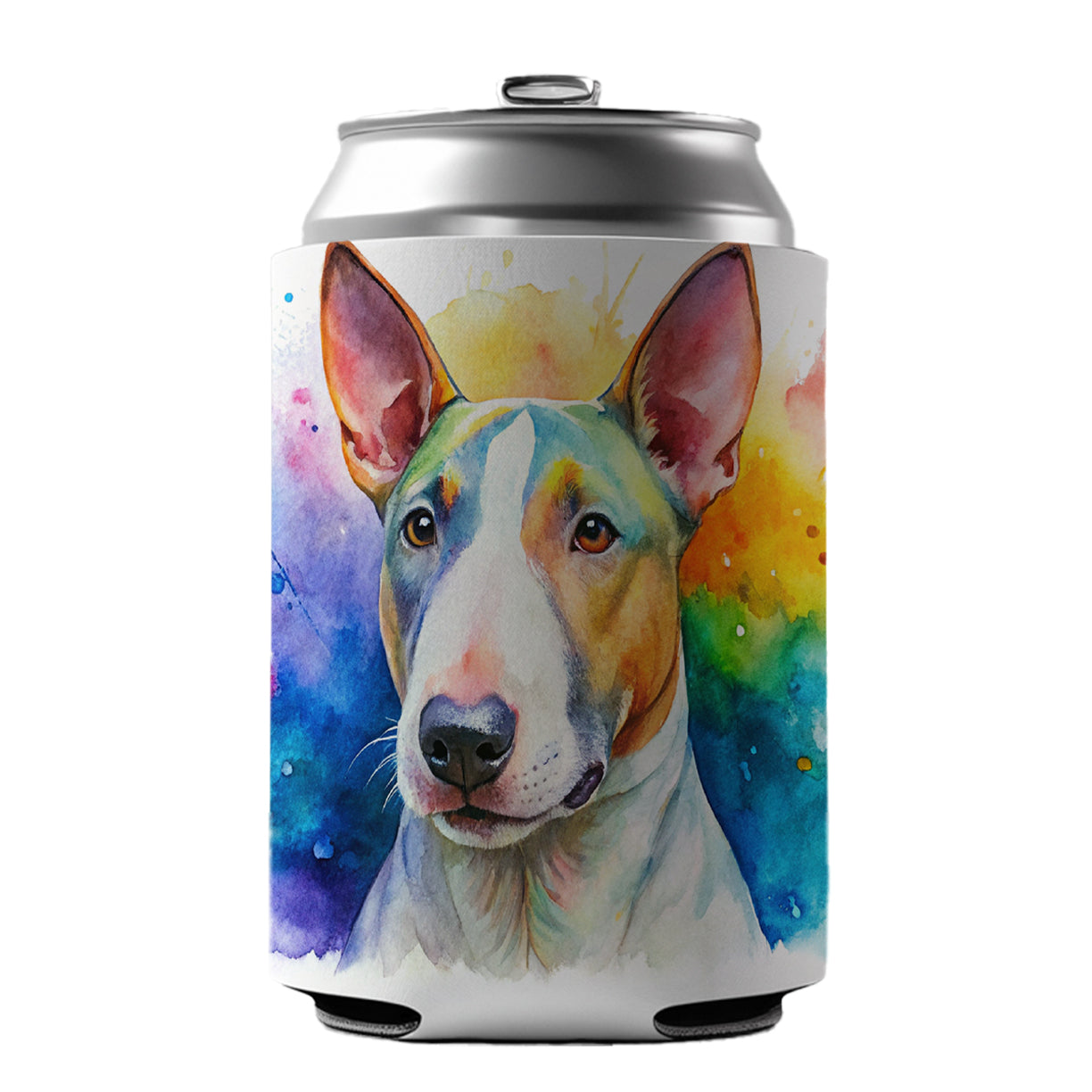 Bull Terrier Dog Watercolor Style Can Cooler Beer Soda Drink Insulated Holder Sleeve Hugger