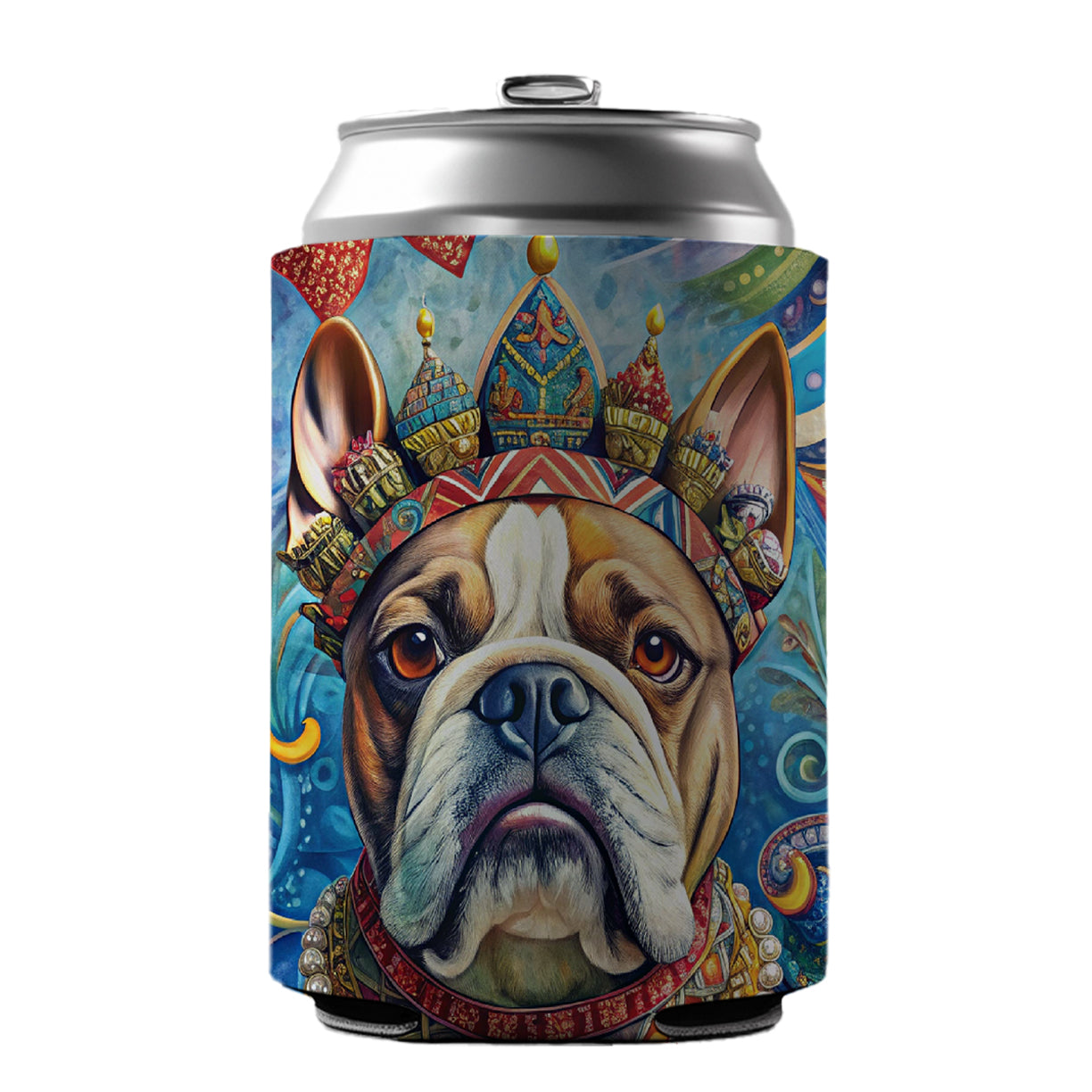 Bulldog Dog French Bohemian Art Can Cooler Beer Soda Drink Insulated Holder Sleeve Hugger