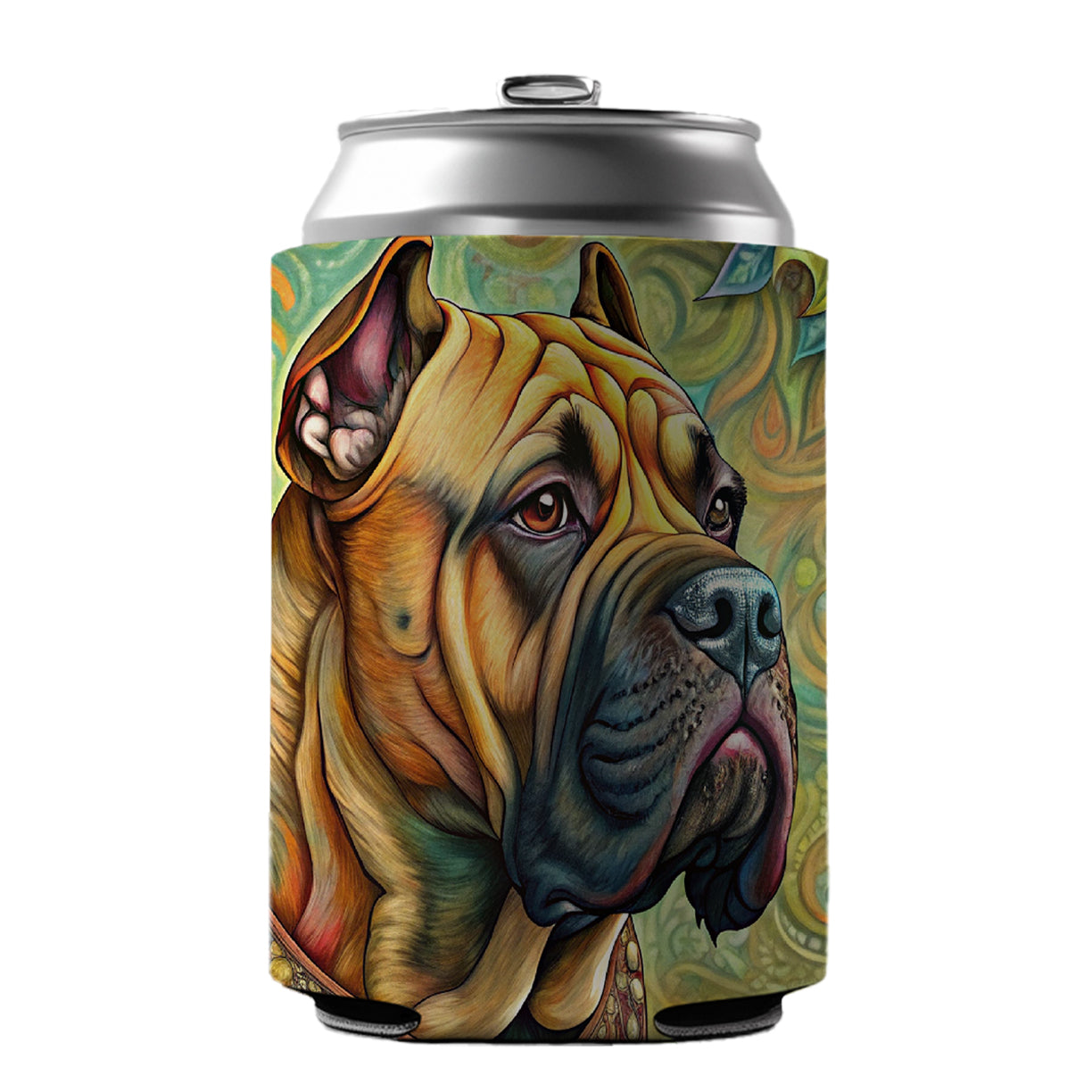 Bullmastiff Dog French Bohemian Art Can Cooler Beer Soda Drink Insulated Holder Sleeve Hugger