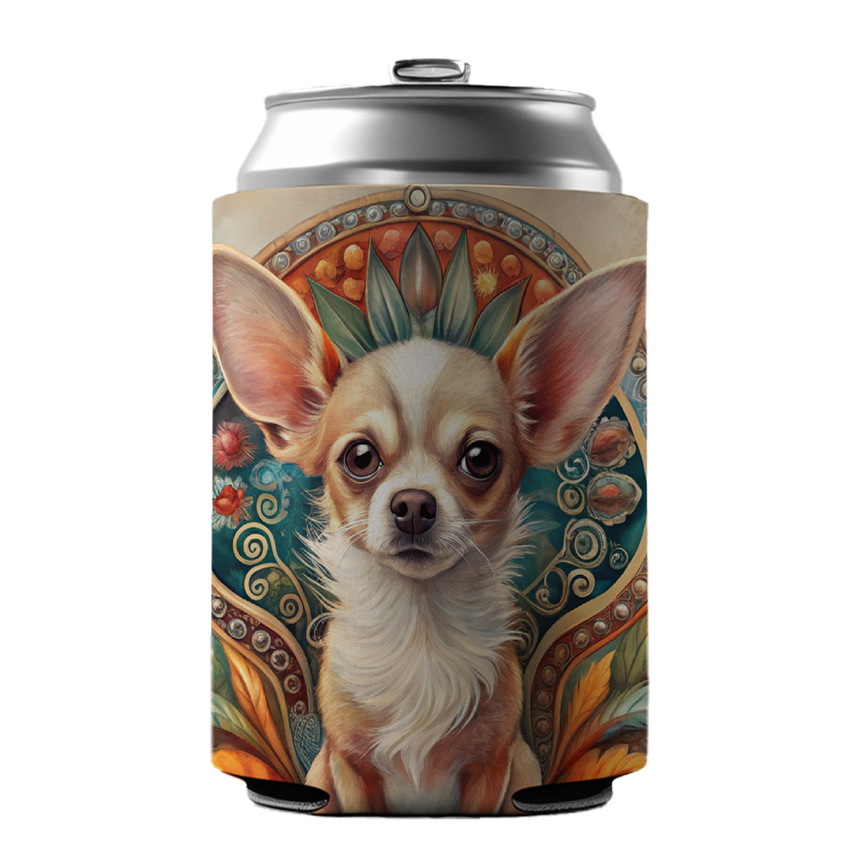Chihuahua Dog Art Nouveau Can Cooler Beer Soda Drink Insulated Holder Sleeve Hugger